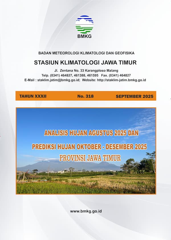 ( Buletin - Bulanan ) Analisis Hujan Bulan Agustus Tahun 2025 dan Prediksi Hujan Bulan OKTOBER - NOVEMBER - DESEMBER Tahun 2025 Provinsi Jawa Timur