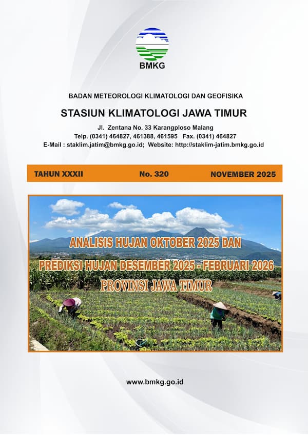 ( Buletin - Bulanan ) Analisis Hujan Bulan Oktober Tahun 2025 dan Prediksi Hujan Bulan DESEMBER Tahun 2025 - JANUARI - FEBRUARI Tahun 2026 Provinsi Jawa Timur