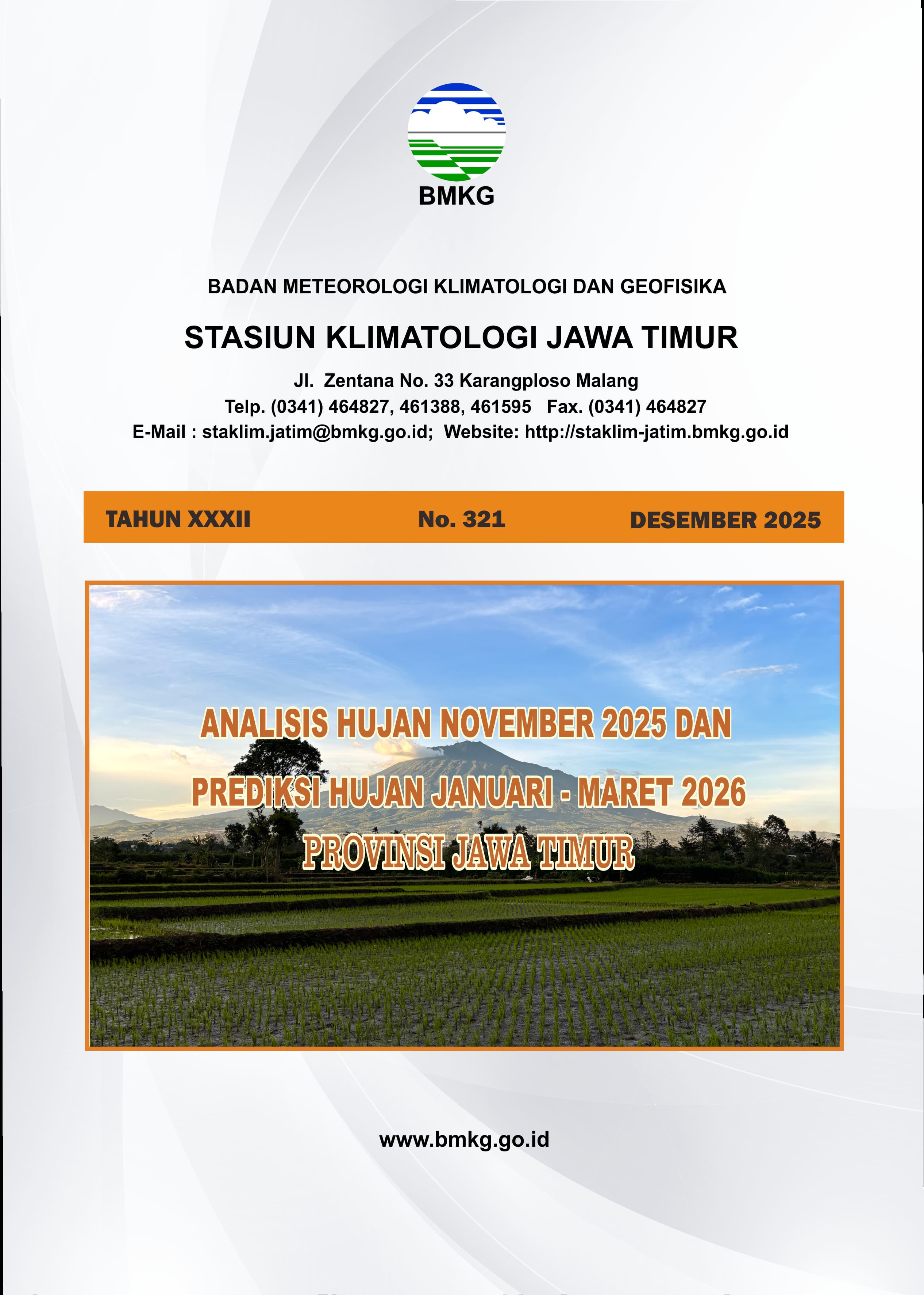 ( Buletin - Bulanan ) Analisis Hujan Bulan November Tahun 2025 dan Prediksi Hujan Bulan JANUARI - FEBRUARI - MARET Tahun 2026 Provinsi Jawa Timur