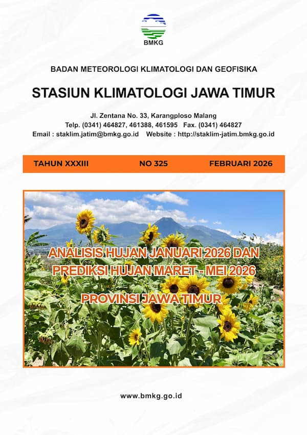 ( Buletin - Bulanan ) Analisis Hujan Bulan Januari Tahun 2026 dan Prediksi Hujan Bulan MARET - APRIL - MEI Tahun 2026 Provinsi Jawa Timur