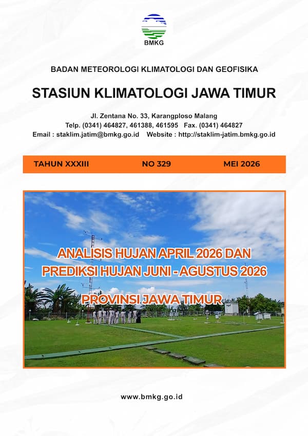 ( Buletin - Bulanan ) Analisis Hujan Bulan April Tahun 2026 dan Prediksi Hujan Bulan JUNI - JULI - AGUSTUS Tahun 2026 Provinsi Jawa Timur