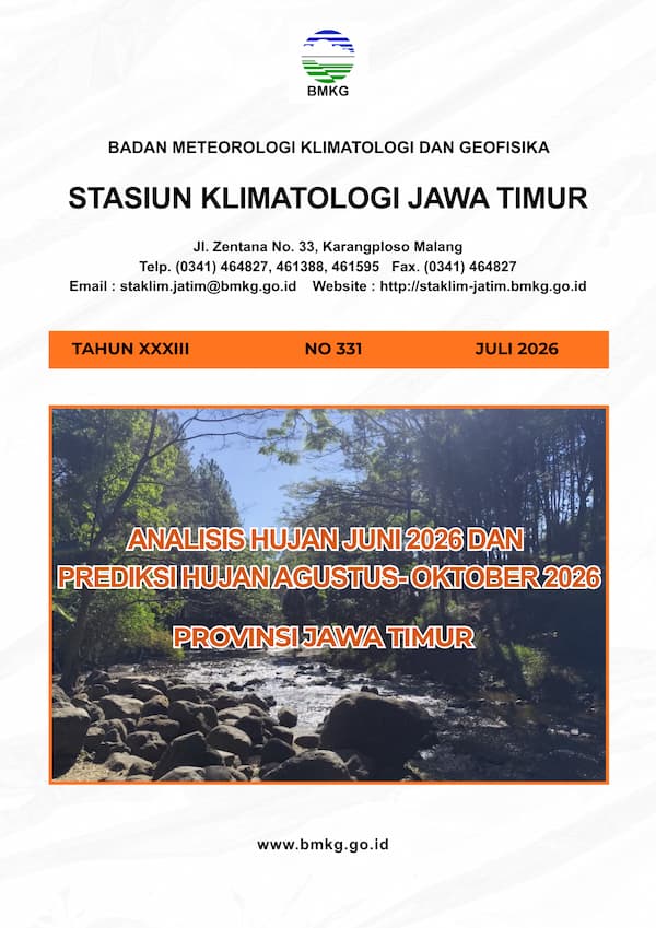 ( Buletin - Bulanan ) Analisis Hujan Bulan Juni Tahun 2026 dan Prediksi Hujan Bulan AGUSTUS - SEPTEMBER - OKTOBER Tahun 2026 Provinsi Jawa Timur