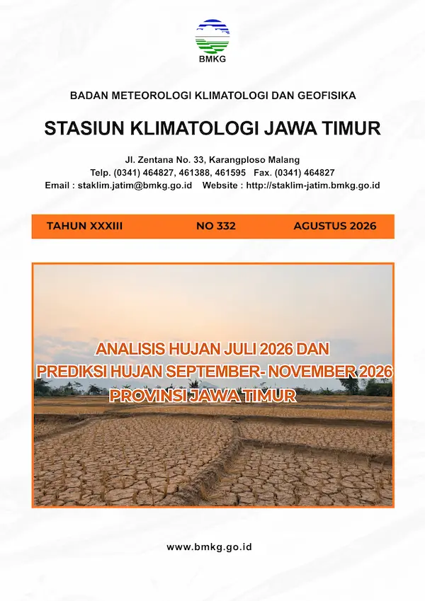 ( Buletin - Bulanan ) Analisis Hujan Bulan Juli Tahun 2026 dan Prediksi Hujan Bulan SEPTEMBER - OKTOBER - NOVEMBER Tahun 2026 Provinsi Jawa Timur