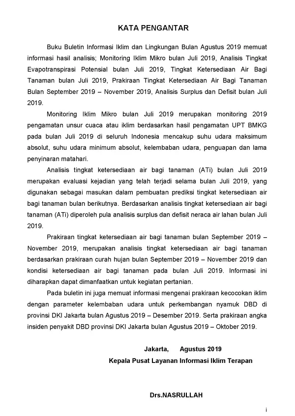 |Buletin - Bulanan| Informasi Iklim dan Lingkungan Vol VII Juli 2019 Halaman 4 dari total 101 Halaman
