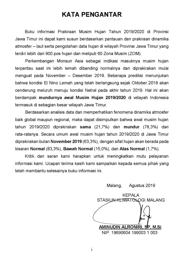 |Buletin-6-Bulanan| Prakiraan Musim Hujan Tahun 2019/2020 Provinsi Jawa Timur Halaman 2 dari total 44  Halaman