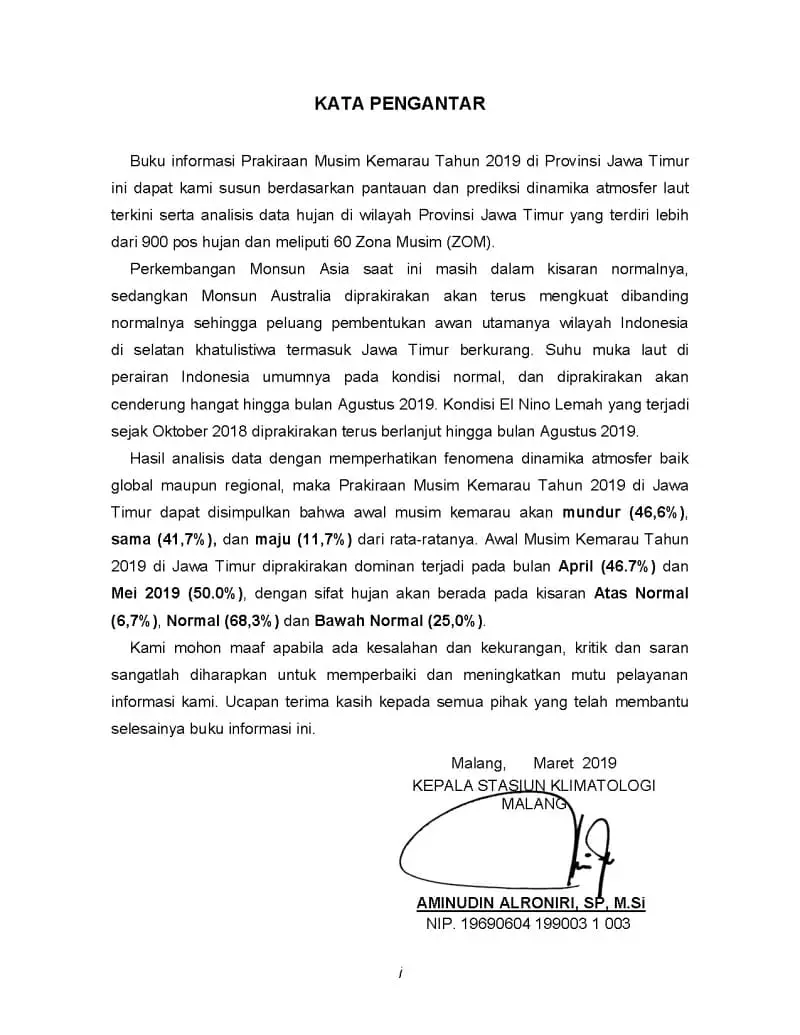 |Buletin-6-Bulanan| Prakiraan Musim Kemarau Tahun 2019 Provinsi Jawa Timur Halaman 2 dari total 35 Halaman