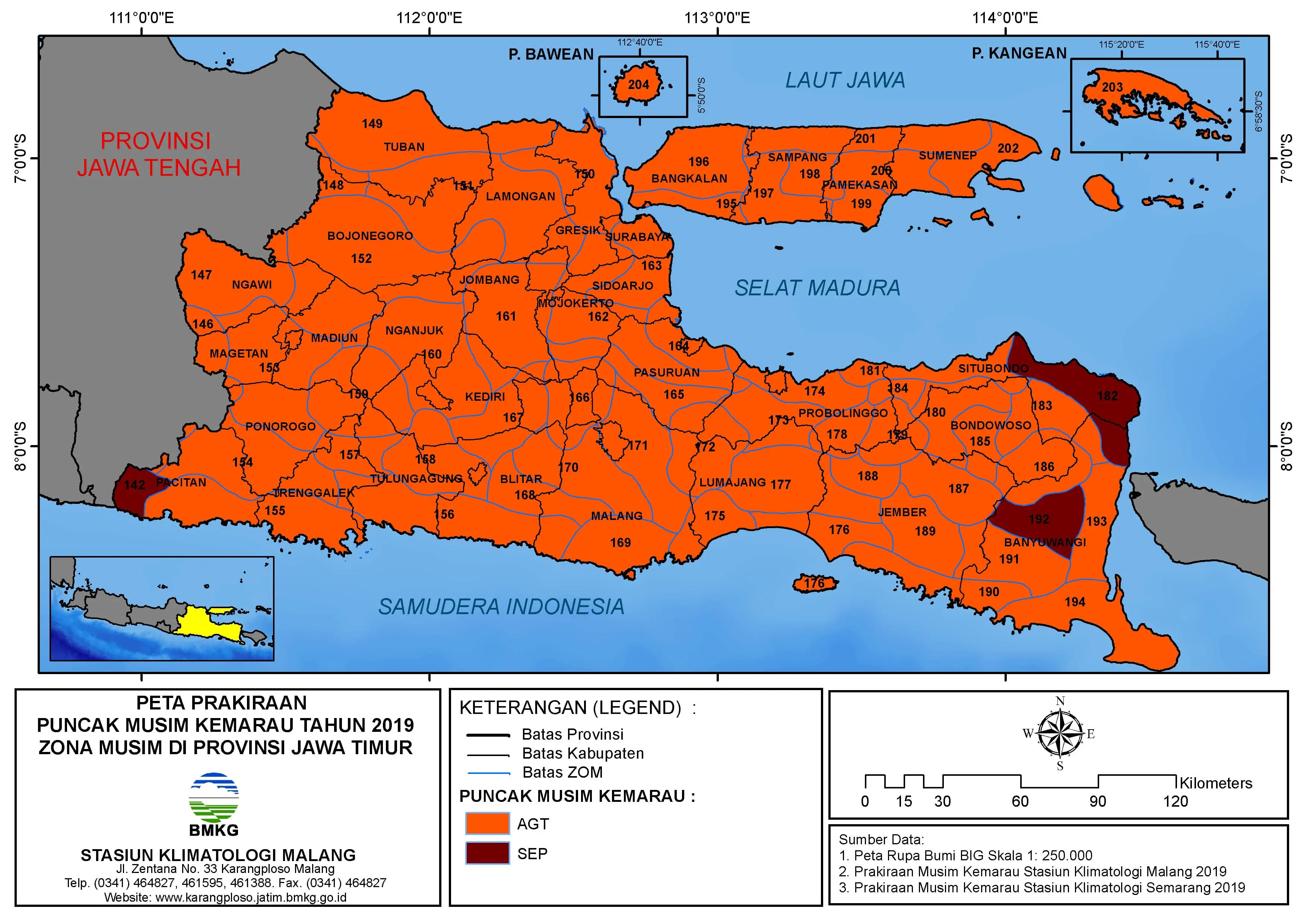|Prakiraan - 6 Bulanan| Puncak Musim Hujan Musim Hujan Tahun 2019 / 2020 Zona Musim di Provinsi Jawa Timur