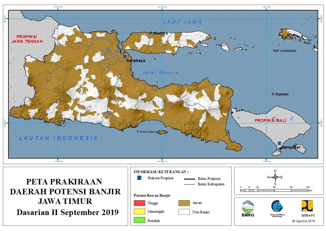 |Prakiraan - Dasarian| Daerah Potensi Banjir di Provinsi Jawa Timur untuk Bulan SEPTEMBER Dasarian II Tahun 2019 update 20 Agustus 2019