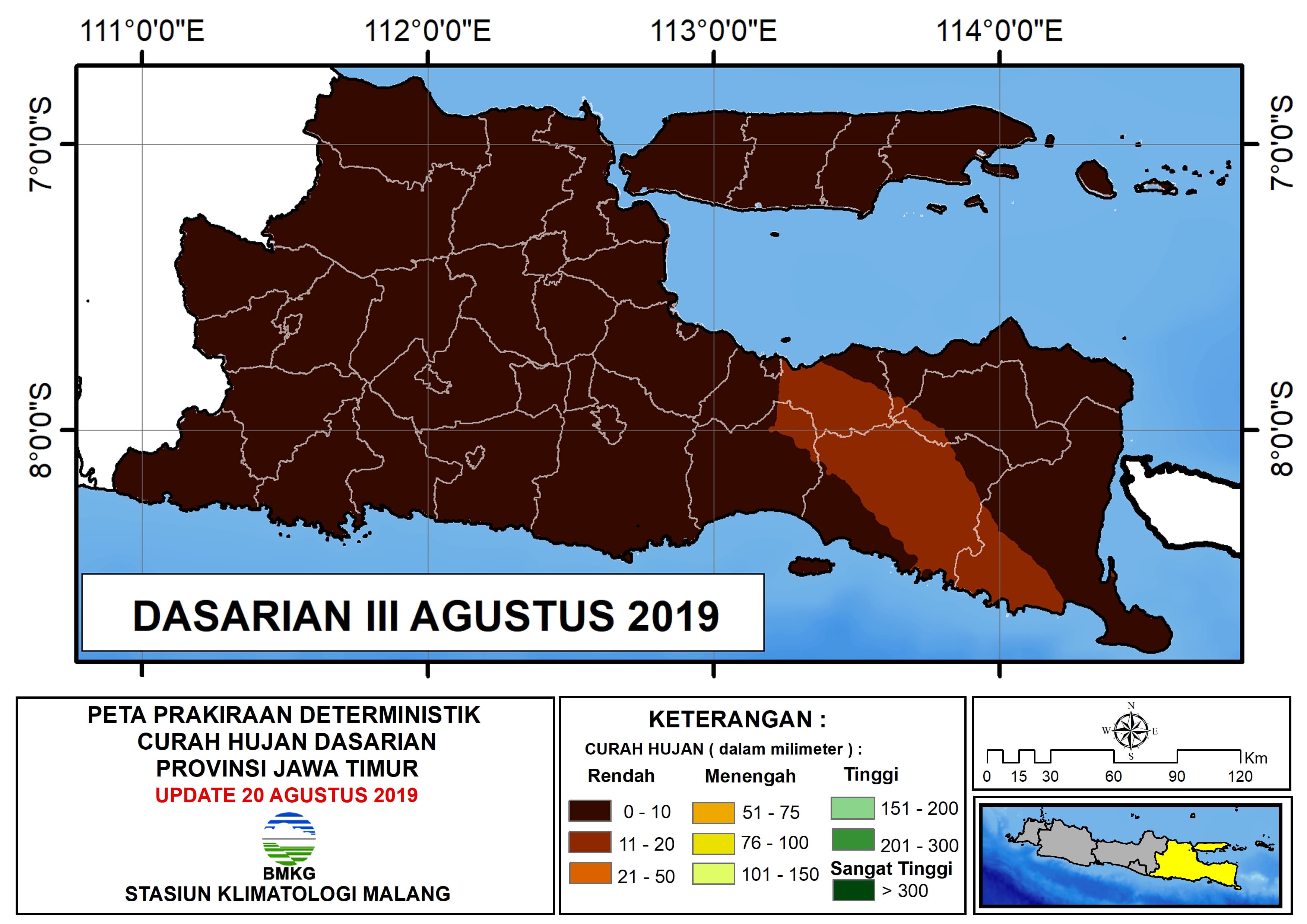|Prakiraan - Dasarian| Deterministik Curah Hujan Dasarian Provinsi Jawa Timur Update 20 Agustus 2019