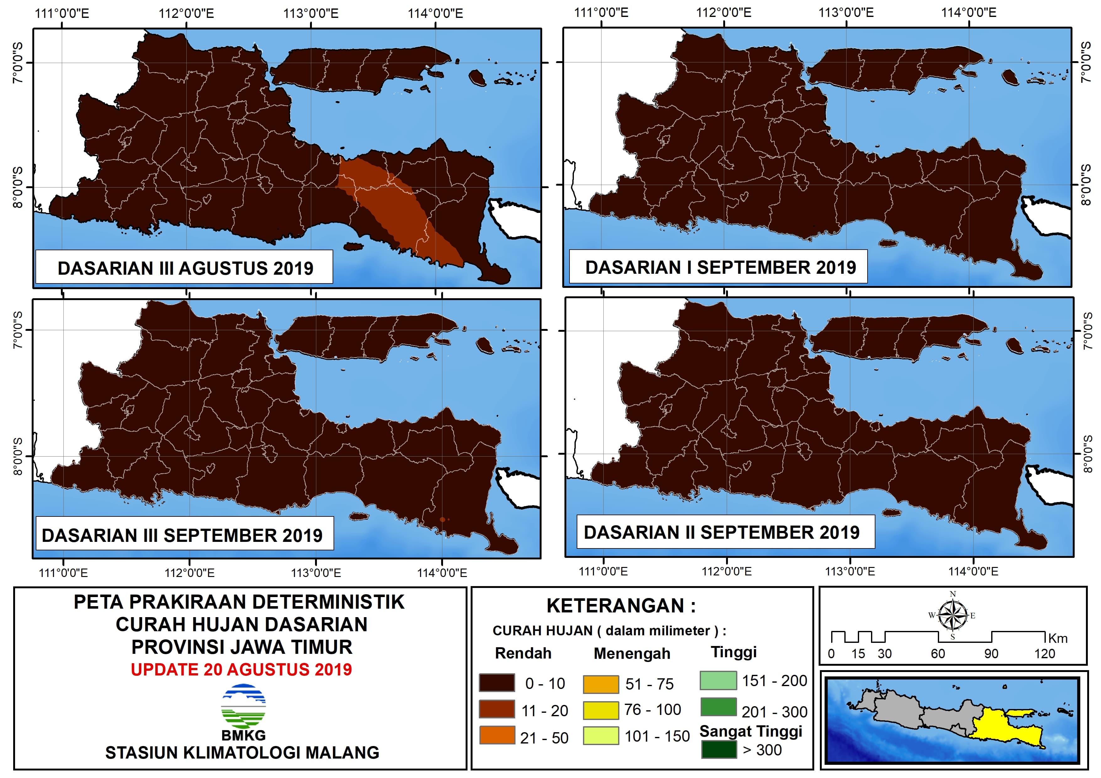 |Prakiraan - Dasarian| Deterministik Curah Hujan Dasarian Provinsi Jawa Timur Update 20 Agustus 2019