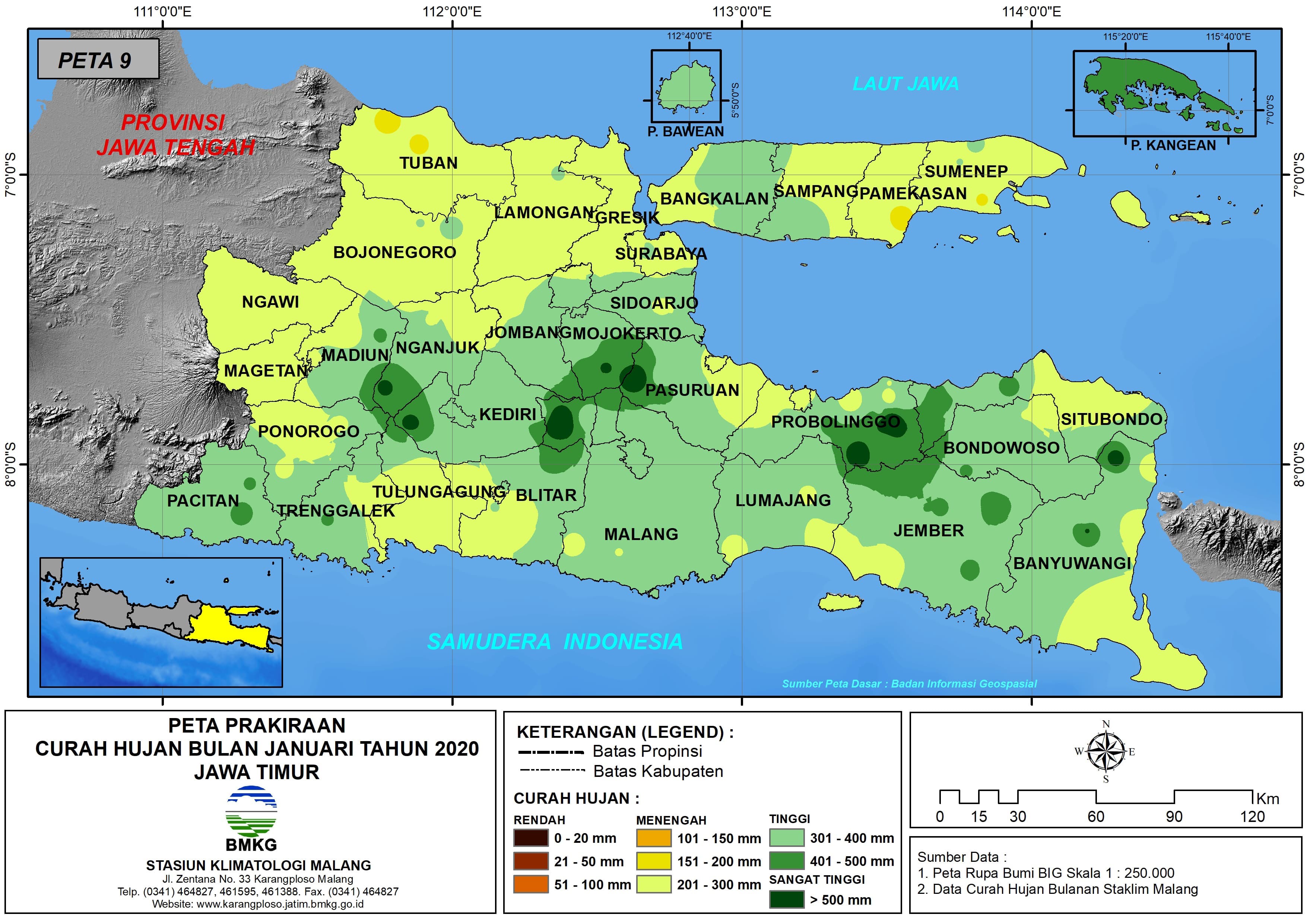 |Prakiraan - Bulanan| Curah Hujan Bulan JANUARI Tahun 2020 - Update dari Analisis Bulan September 2019 di Provinsi Jawa Timur
