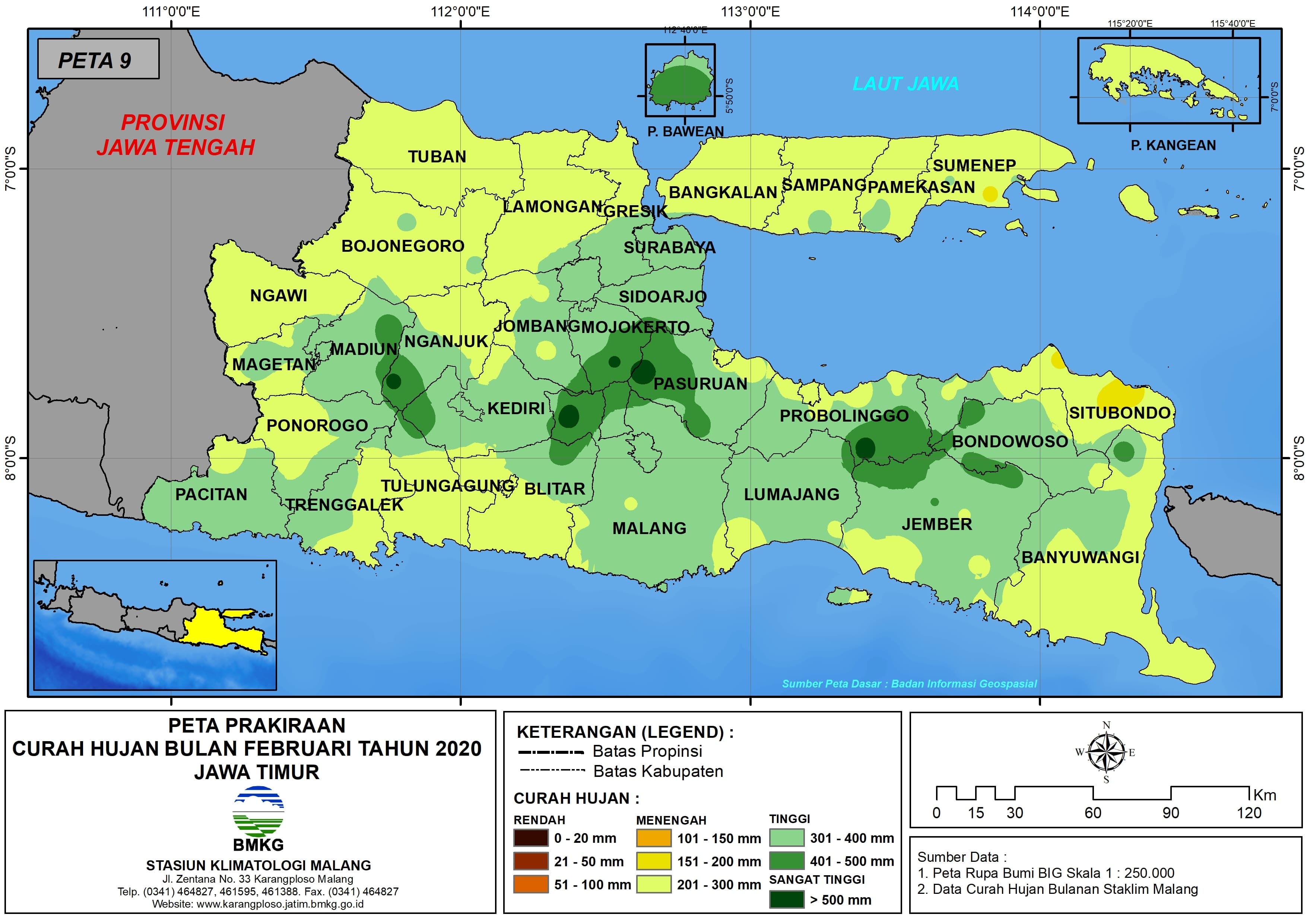 |Prakiraan - Bulanan| Curah Hujan Bulan FEBRUARI Tahun 2020 - Update dari Analisis Bulan Oktober 2019 di Provinsi Jawa Timur