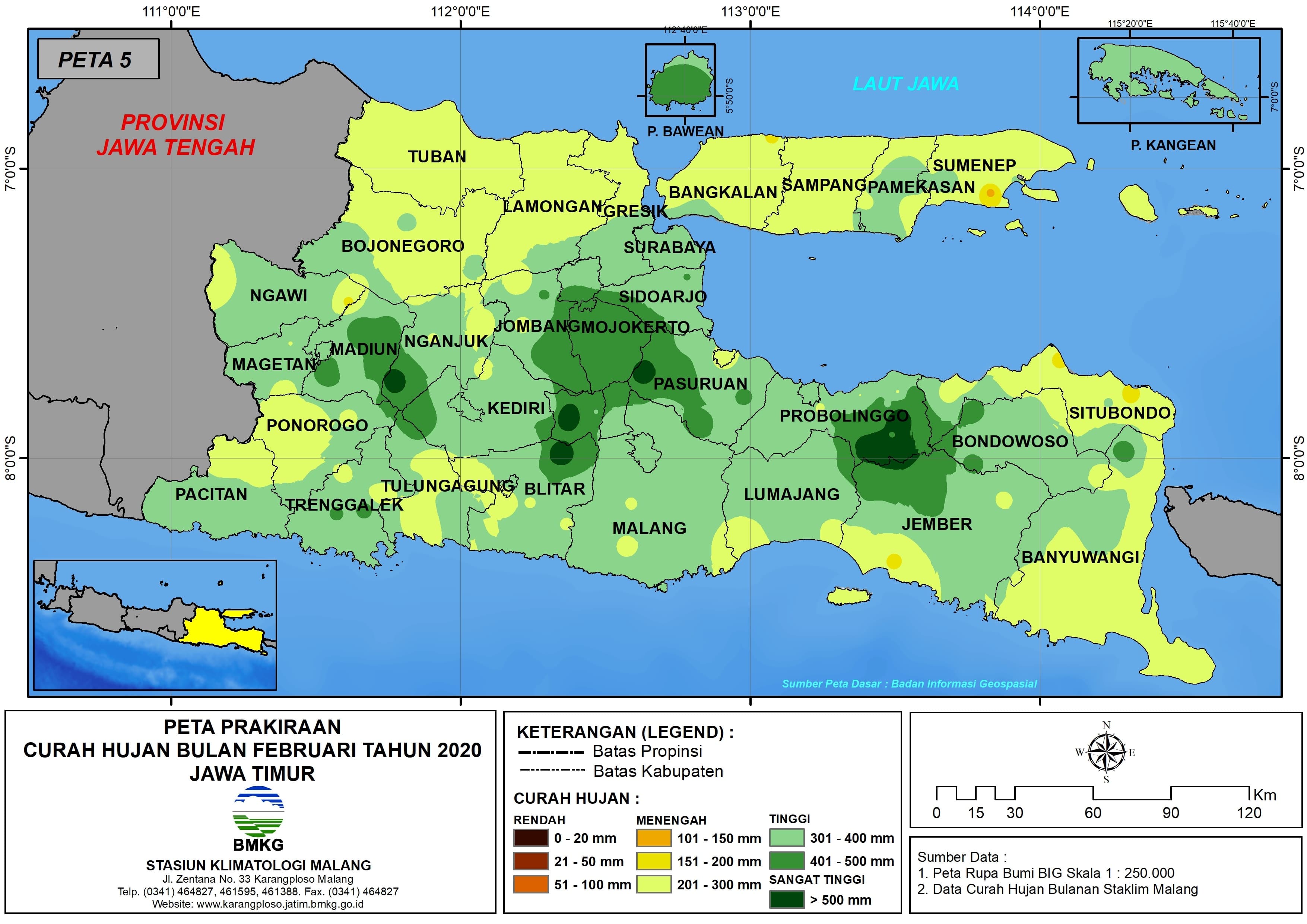 |Prakiraan - Bulanan| Curah Hujan Bulan FEBRUARI Tahun 2020 - Update dari Analisis Bulan Desember 2019 di Provinsi Jawa Timur