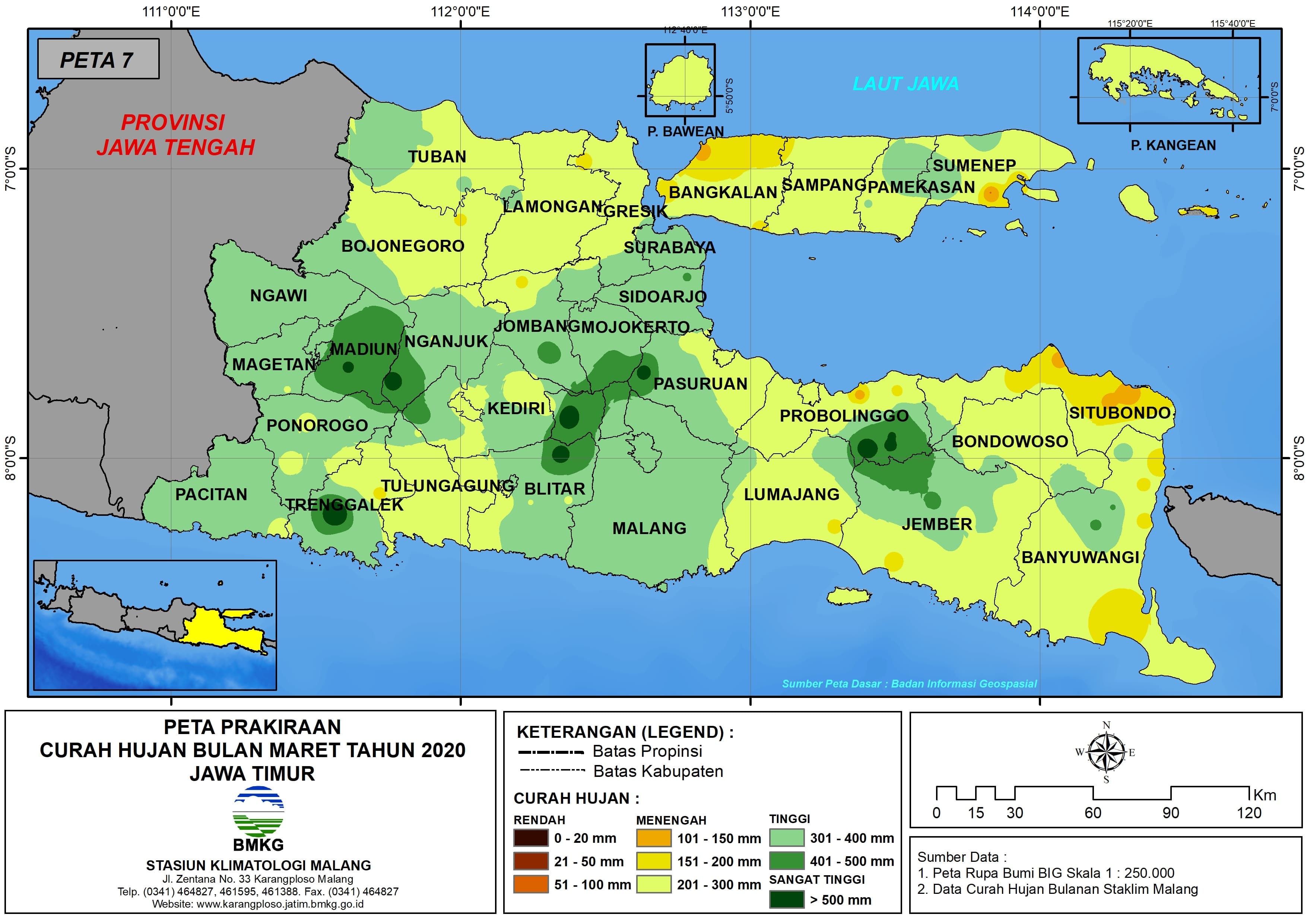 |Prakiraan - Bulanan| Curah Hujan Bulan MARET Tahun 2020 - Update dari Analisis Bulan Desember 2019 di Provinsi Jawa Timur