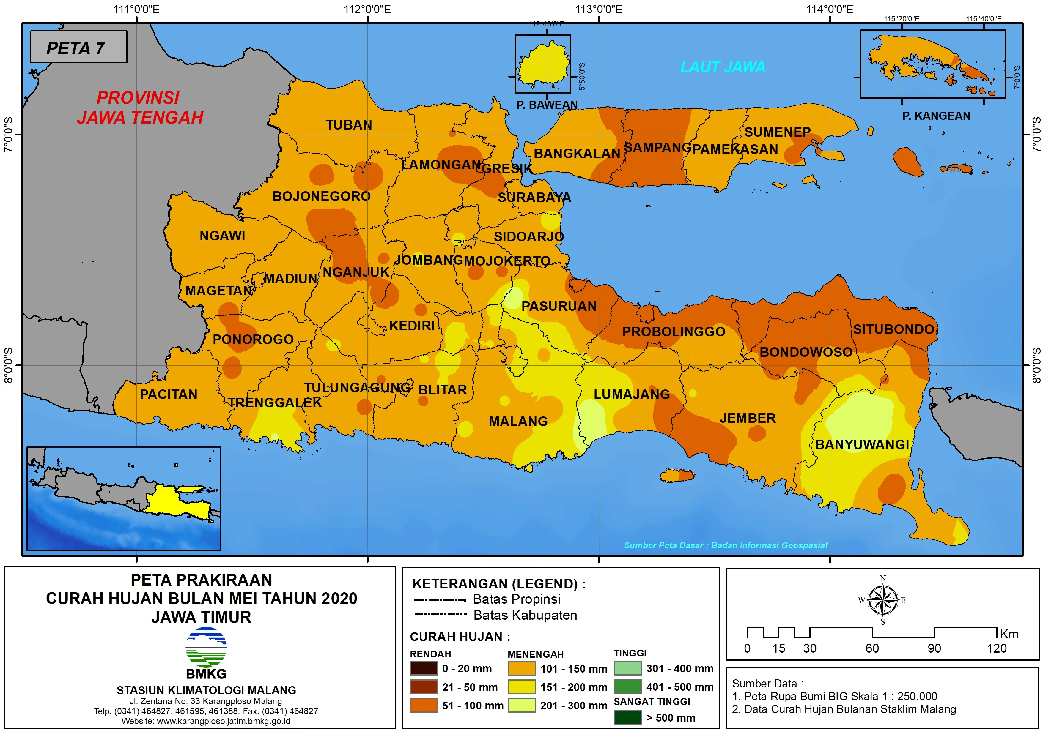 (Prakiraan - Bulanan) Curah Hujan Bulan MEI Tahun 2020 - Update dari Analisis Bulan Februari 2020 di Provinsi Jawa Timur