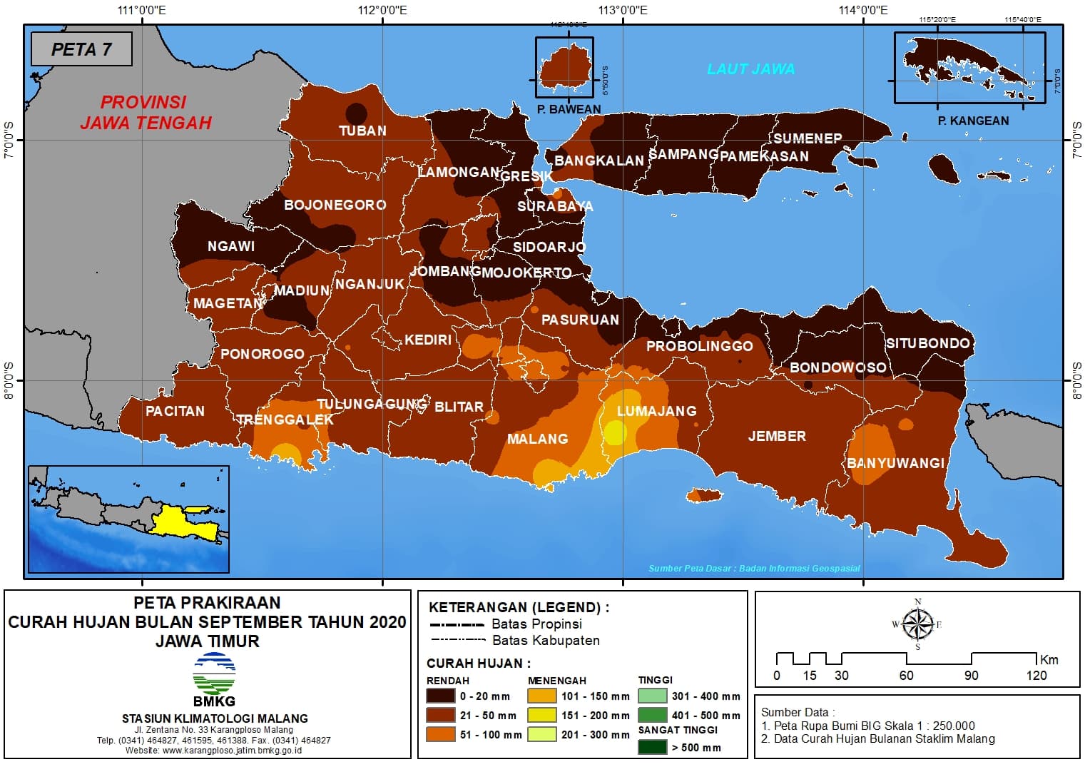 (Prakiraan - Bulanan) Curah Hujan Bulan SEPTEMBER Tahun 2020 - Update dari Analisis Bulan Juni 2020 di Provinsi Jawa Timur