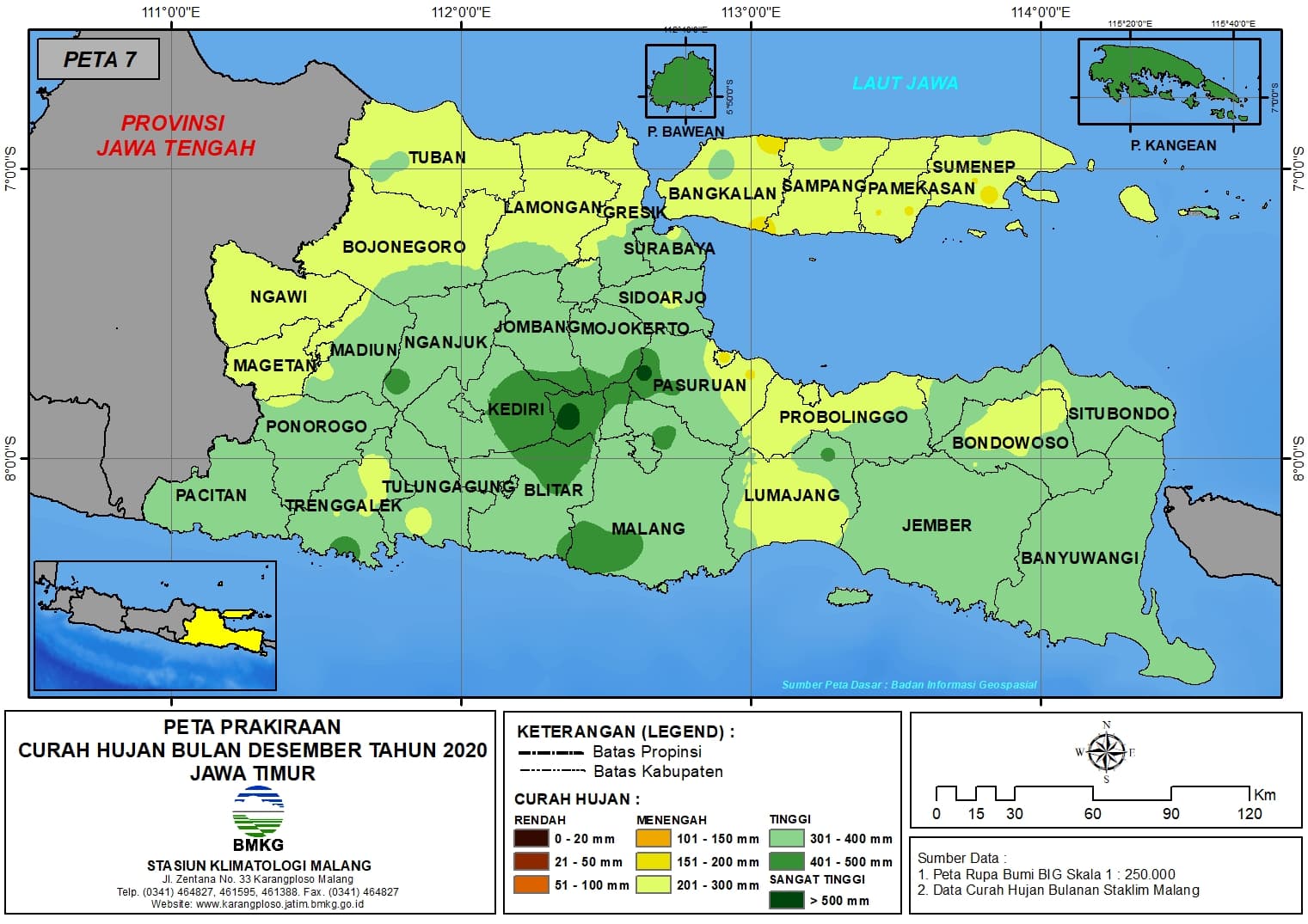 (Prakiraan - Bulanan) Curah Hujan Bulan DESEMBER Tahun 2020 - Update dari Analisis Bulan September 2020 di Provinsi Jawa Timur