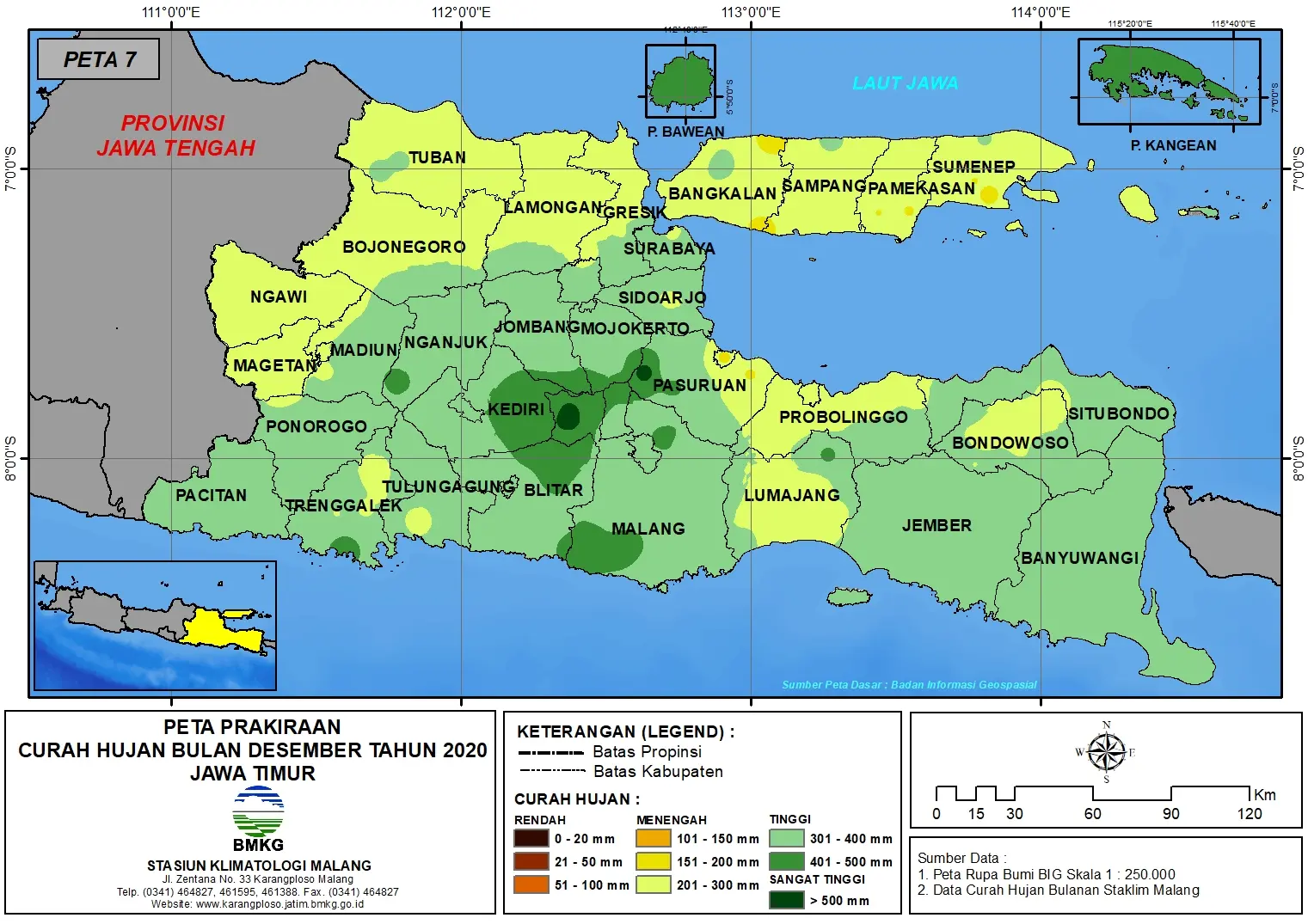 (Prakiraan - Bulanan) Curah Hujan Bulan DESEMBER Tahun 2020 - Update dari Analisis Bulan September 2020 di Provinsi Jawa Timur
