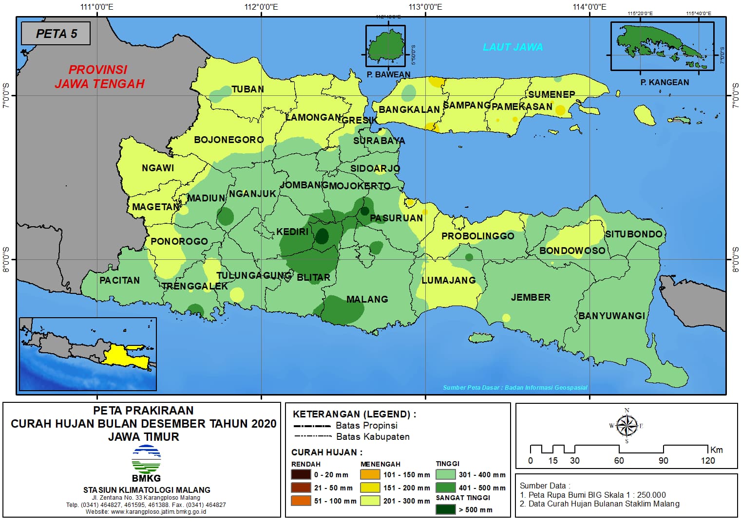(Prakiraan - Bulanan) Curah Hujan Bulan DESEMBER Tahun 2020 - Update dari Analisis Bulan Oktober 2020 di Provinsi Jawa Timur