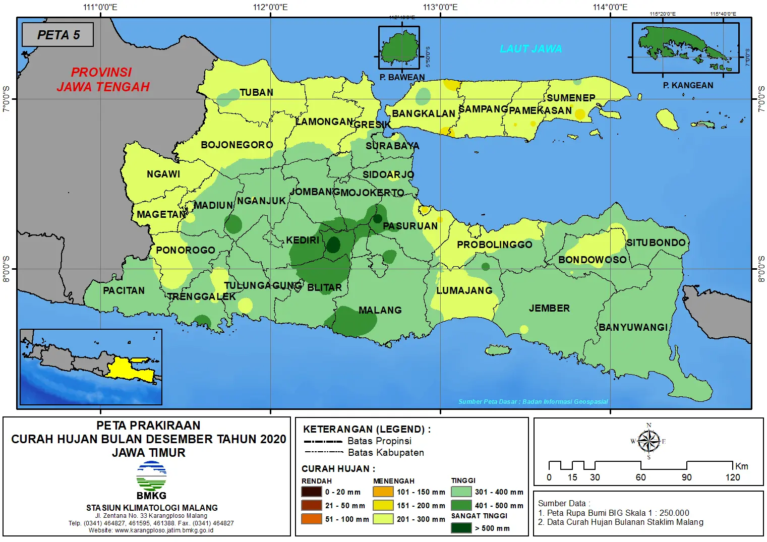 (Prakiraan - Bulanan) Curah Hujan Bulan DESEMBER Tahun 2020 - Update dari Analisis Bulan Oktober 2020 di Provinsi Jawa Timur