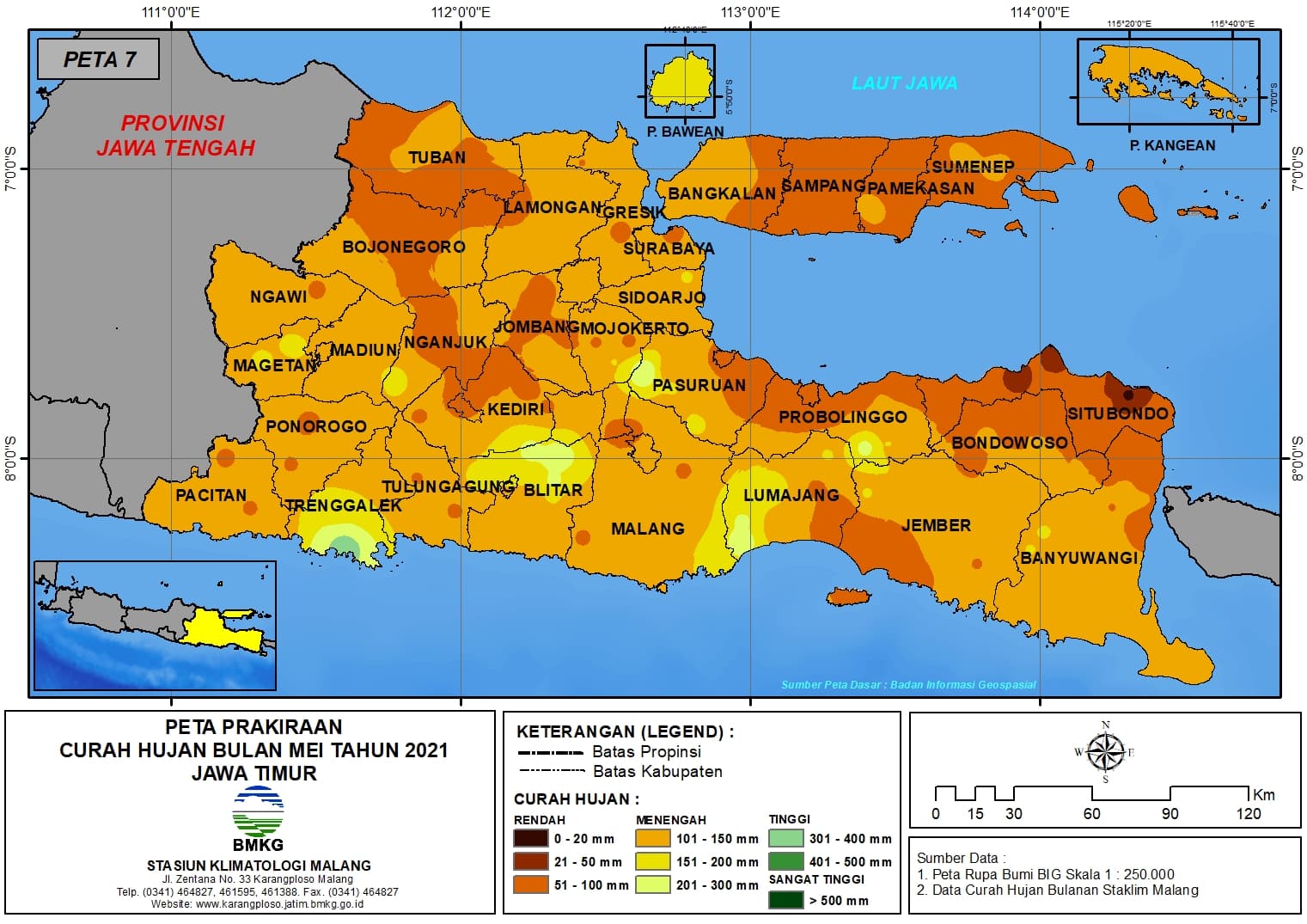 (Prakiraan - Bulanan) Curah Hujan Bulan MEI Tahun 2021 - Update dari Analisis Bulan Februari Tahun 2021 di Provinsi Jawa Timur