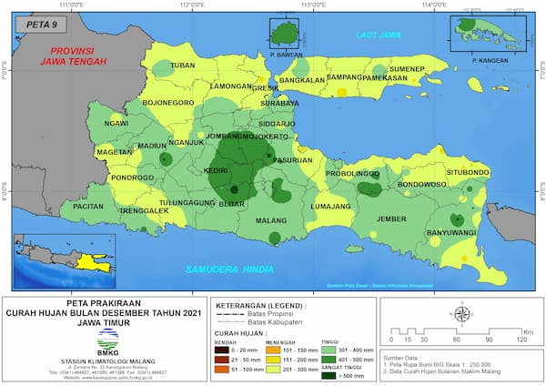 (Prakiraan - Bulanan) Curah Hujan Bulan DESEMBER Tahun 2021 - Update dari Analisis Bulan Agustus Tahun 2021 di Provinsi Jawa Timur