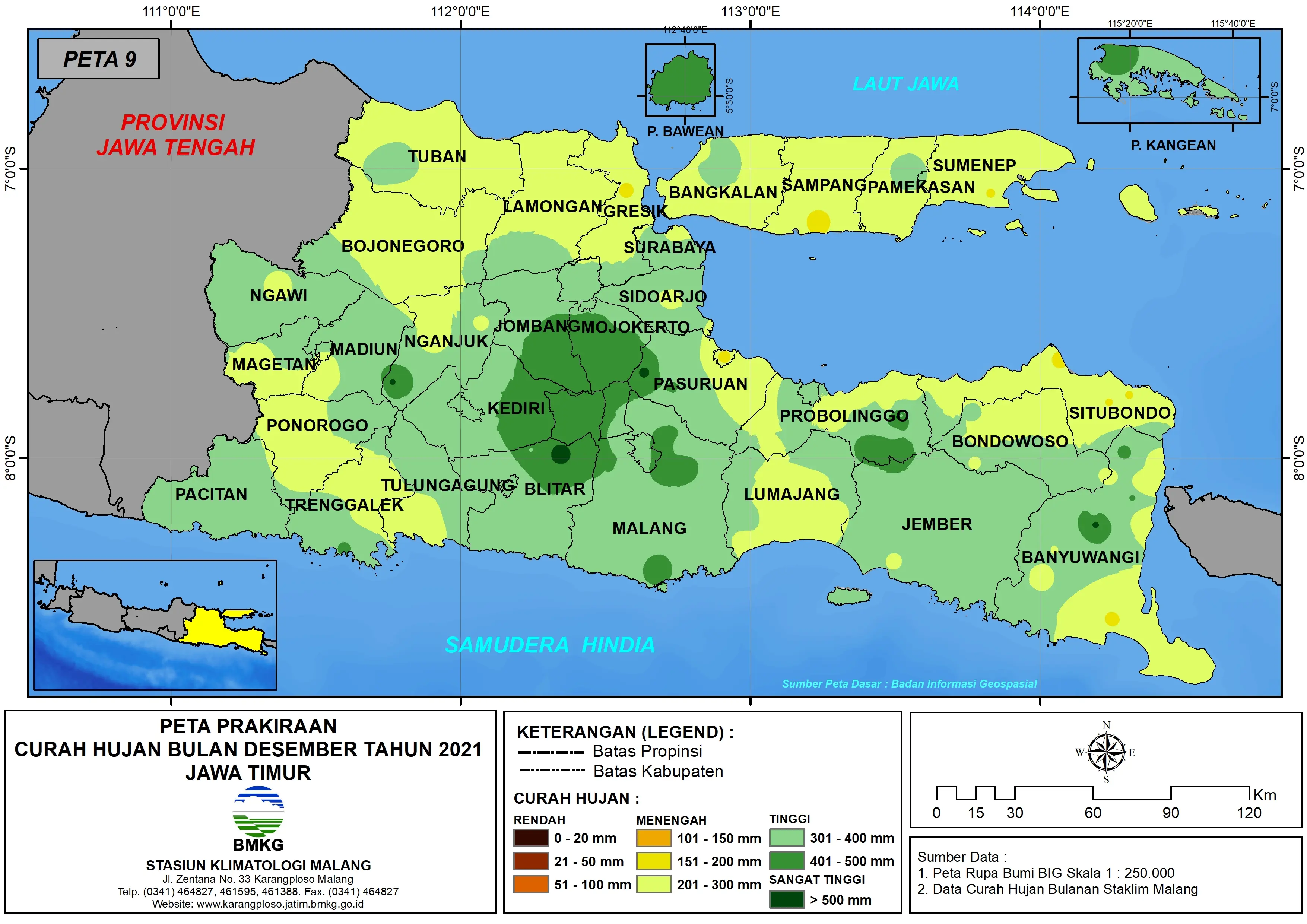 (Prakiraan - Bulanan) Curah Hujan Bulan DESEMBER Tahun 2021 - Update dari Analisis Bulan Agustus Tahun 2021 di Provinsi Jawa Timur
