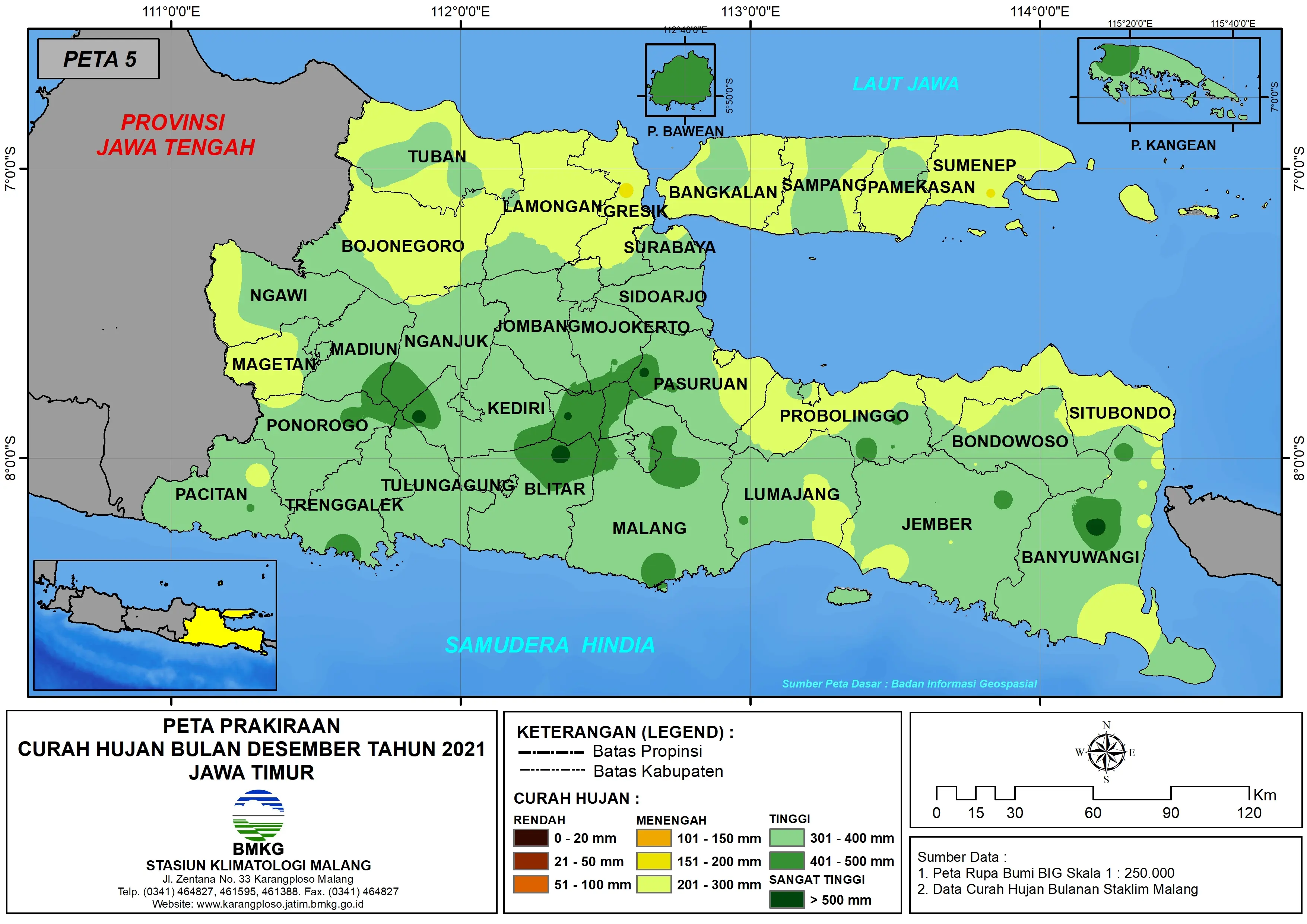 (Prakiraan - Bulanan) Curah Hujan Bulan DESEMBER Tahun 2021 - Update dari Analisis Bulan Oktober Tahun 2021 di Provinsi Jawa Timur