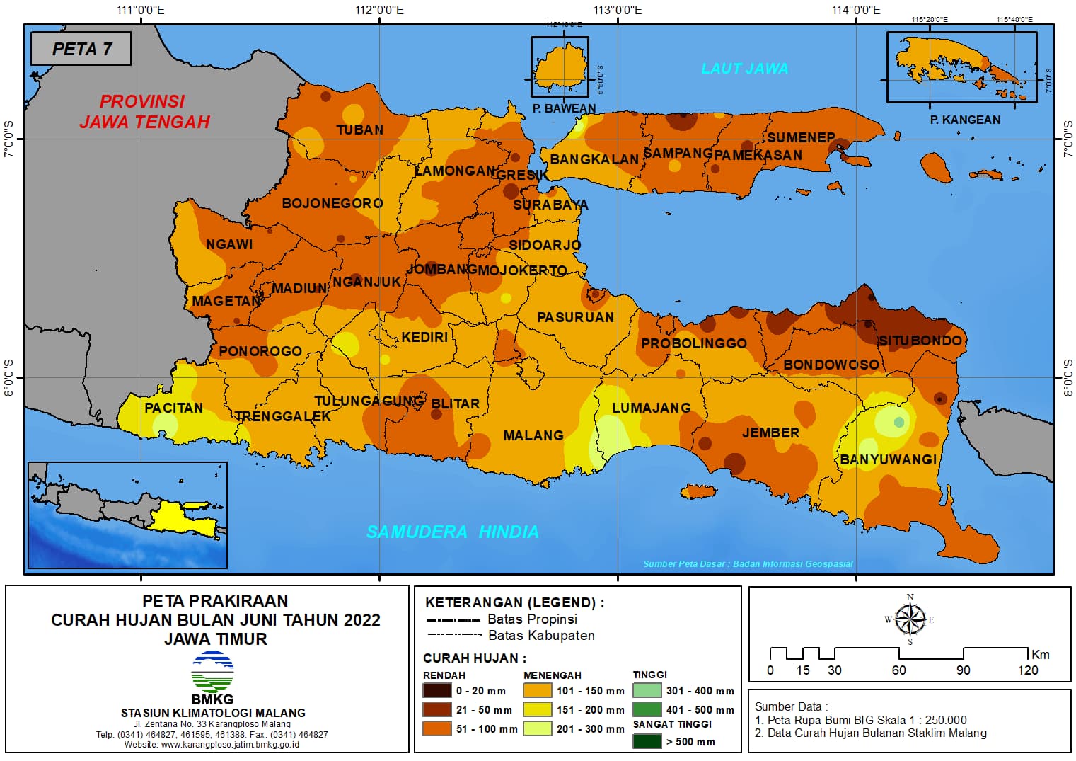 ( Prakiraan - Bulanan ) Curah Hujan Bulan JUNI Tahun 2022 - Update dari Analisis Bulan Maret Tahun 2022 di Provinsi Jawa Timur