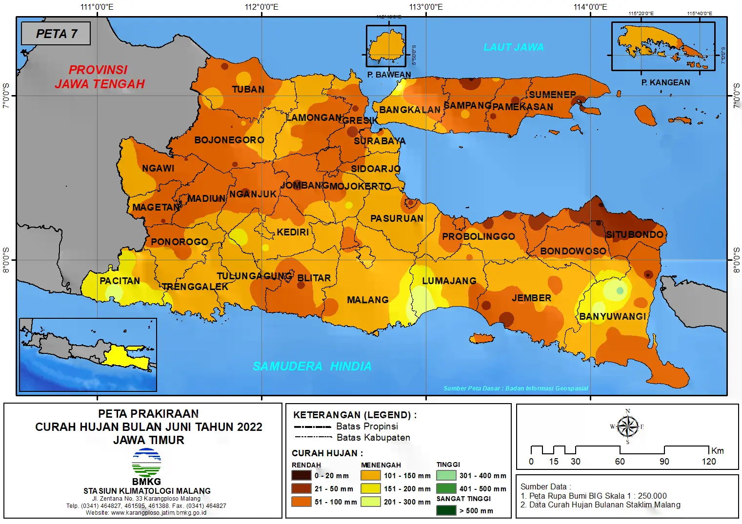 ( Prakiraan - Bulanan ) Curah Hujan Bulan JUNI Tahun 2022 - Update dari Analisis Bulan Maret Tahun 2022 di Provinsi Jawa Timur