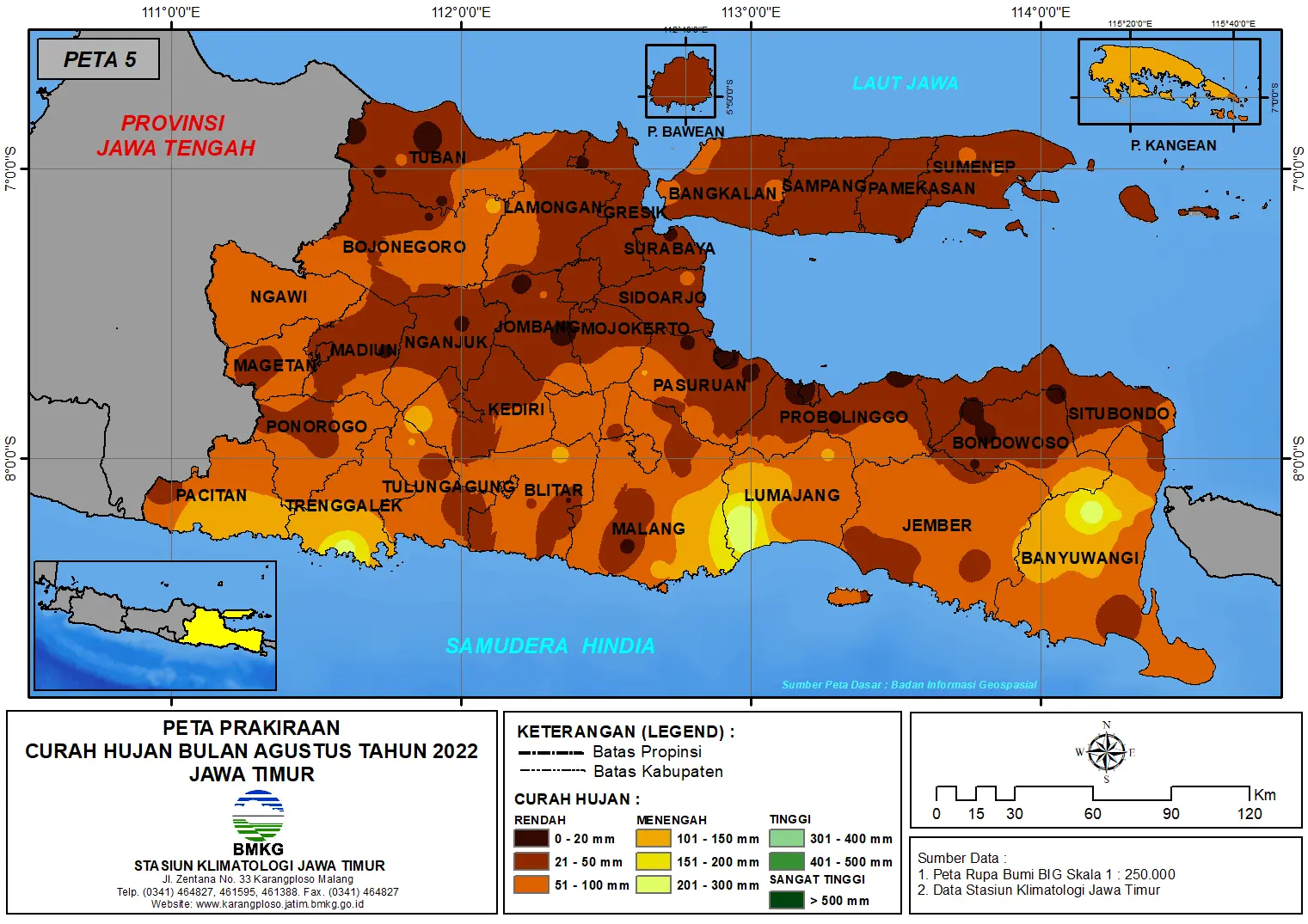 ( Prakiraan - Bulanan ) Curah Hujan Bulan AGUSTUS Tahun 2022 - Update dari Analisis Bulan Juni Tahun 2022 di Provinsi Jawa Timur