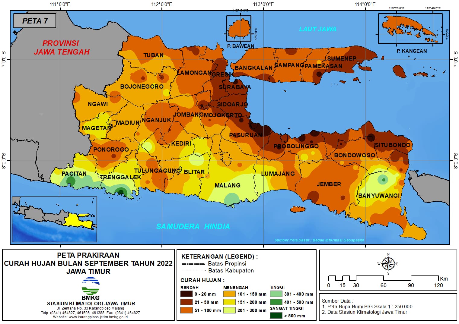 ( Prakiraan - Bulanan ) Curah Hujan Bulan SEPTEMBER Tahun 2022 - Update dari Analisis Bulan Juni Tahun 2022 di Provinsi Jawa Timur