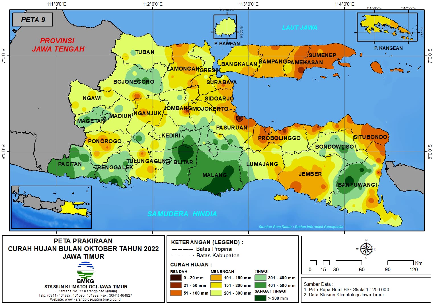 ( Prakiraan - Bulanan ) Curah Hujan Bulan OKTOBER Tahun 2022 - Update dari Analisis Bulan Juni Tahun 2022 di Provinsi Jawa Timur