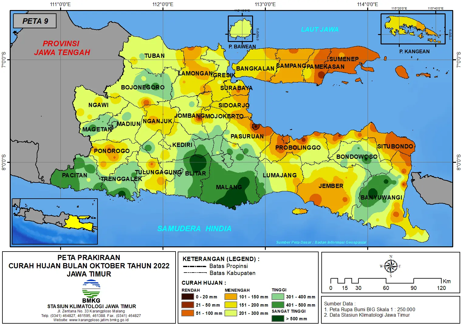 ( Prakiraan - Bulanan ) Curah Hujan Bulan OKTOBER Tahun 2022 - Update dari Analisis Bulan Juni Tahun 2022 di Provinsi Jawa Timur