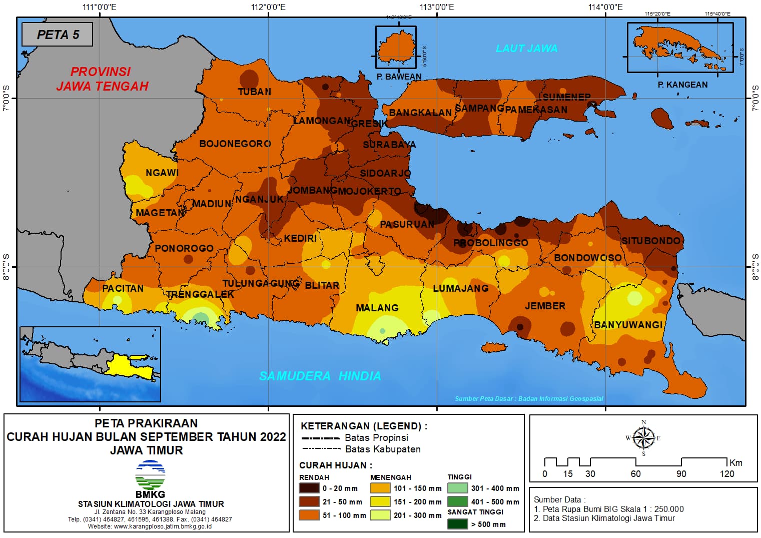( Prakiraan - Bulanan ) Curah Hujan Bulan SEPTEMBER Tahun 2022 - Update dari Analisis Bulan Juli Tahun 2022 di Provinsi Jawa Timur