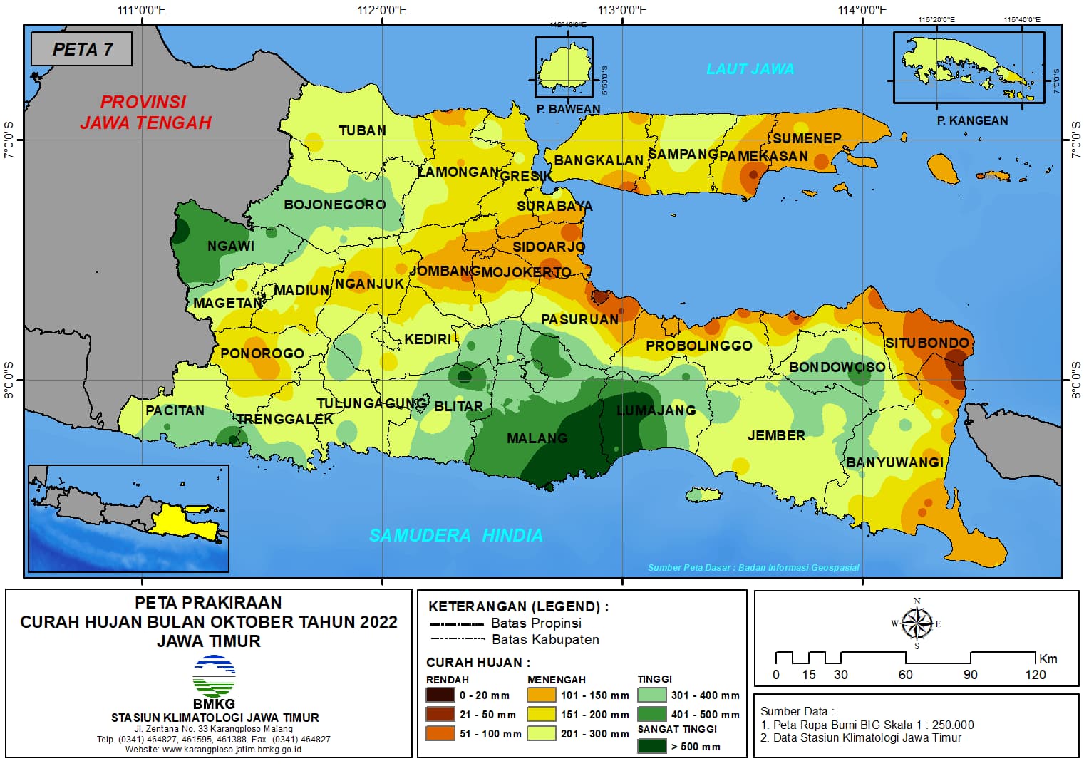 ( Prakiraan - Bulanan ) Curah Hujan Bulan OKTOBER Tahun 2022 - Update dari Analisis Bulan Juli Tahun 2022 di Provinsi Jawa Timur