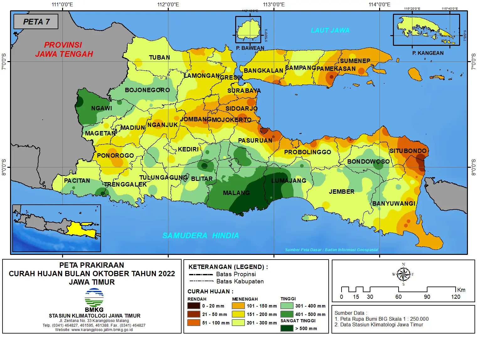 ( Prakiraan - Bulanan ) Curah Hujan Bulan OKTOBER Tahun 2022 - Update dari Analisis Bulan Juli Tahun 2022 di Provinsi Jawa Timur