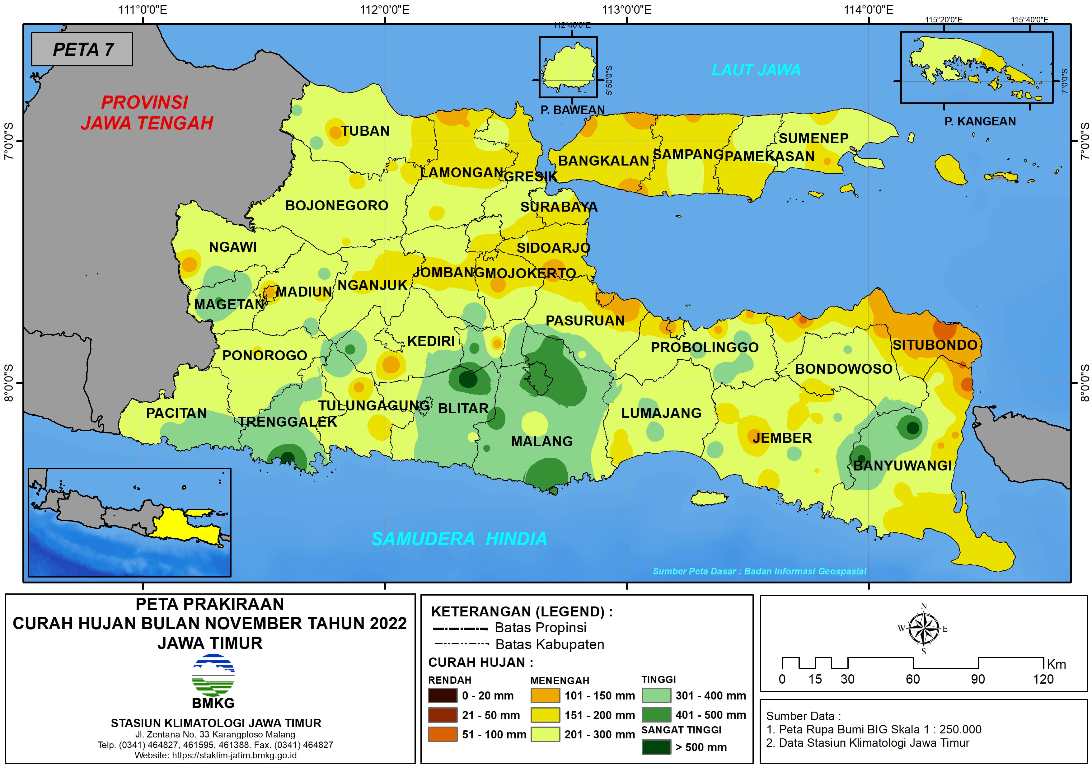 ( Prakiraan - Bulanan ) Curah Hujan Bulan NOVEMBER Tahun 2022 - Update dari Analisis Bulan Agustus Tahun 2022 di Provinsi Jawa Timur