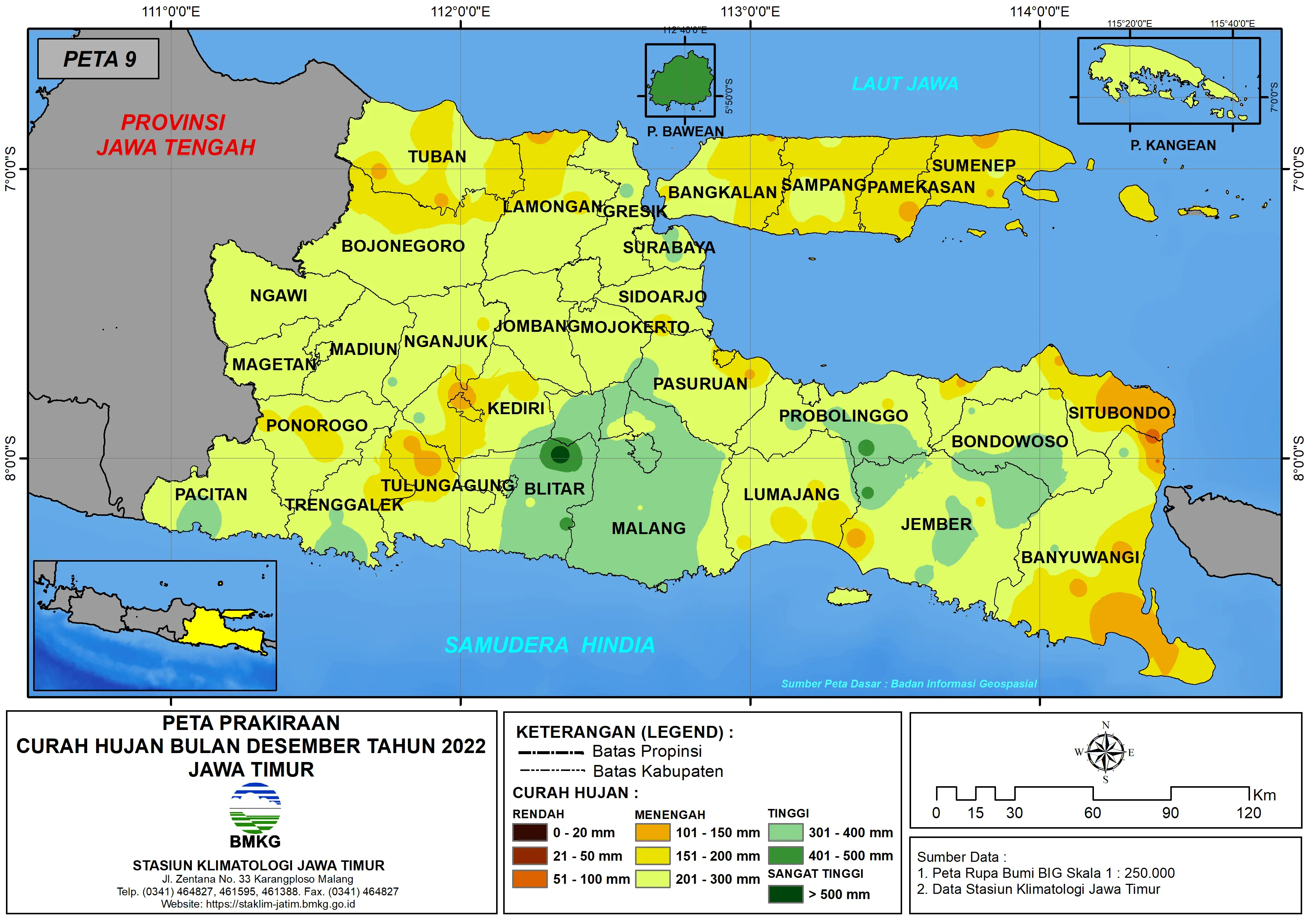( Prakiraan - Bulanan ) Curah Hujan Bulan DESEMBER Tahun 2022 - Update dari Analisis Bulan Agustus Tahun 2022 di Provinsi Jawa Timur