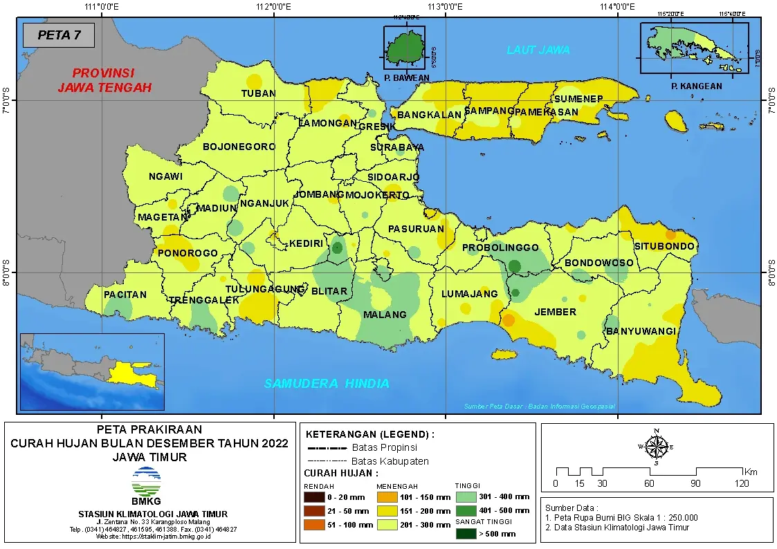 ( Prakiraan - Bulanan ) Curah Hujan Bulan DESEMBER Tahun 2022 - Update dari Analisis Bulan September Tahun 2022 di Provinsi Jawa Timur