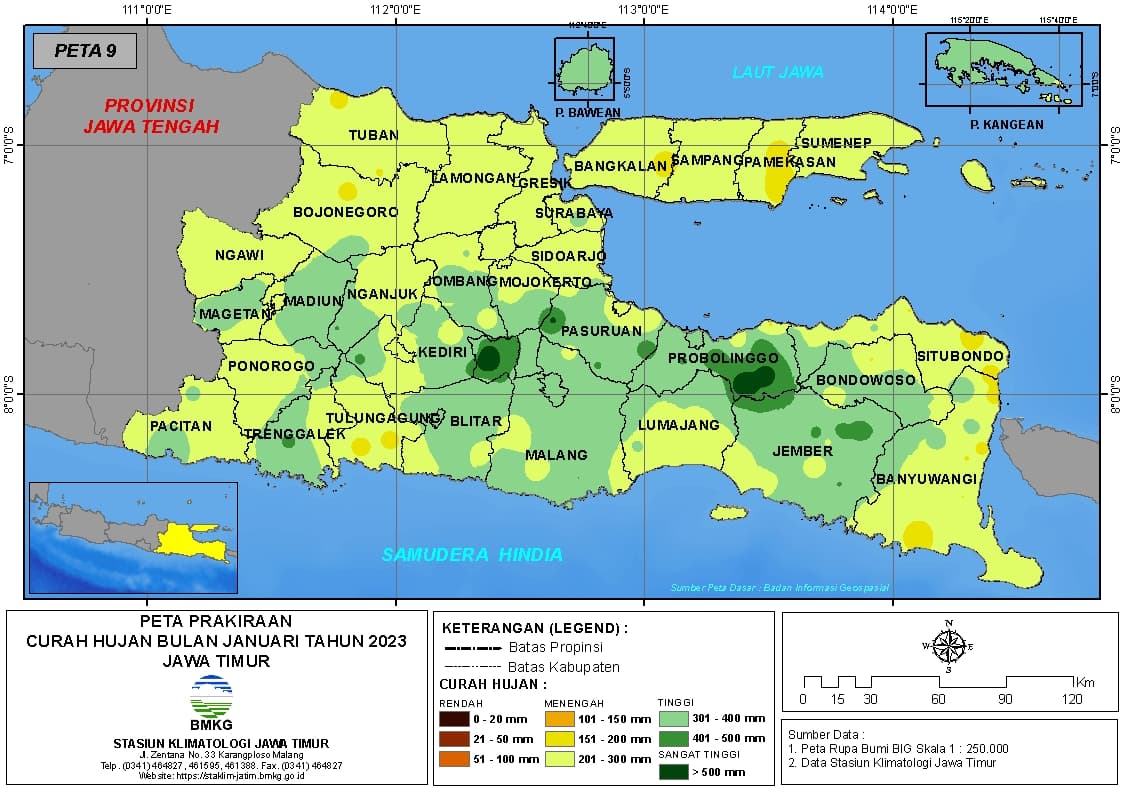 ( Prakiraan - Bulanan ) Curah Hujan Bulan JANUARI Tahun 2023 - Update dari Analisis Bulan September Tahun 2022 di Provinsi Jawa Timur