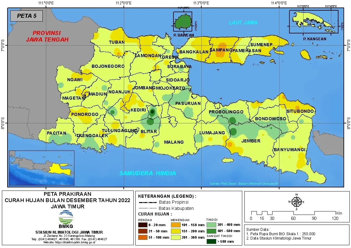 ( Prakiraan - Bulanan ) Curah Hujan Bulan DESEMBER Tahun 2022 - Update dari Analisis Bulan Oktober Tahun 2022 di Provinsi Jawa Timur