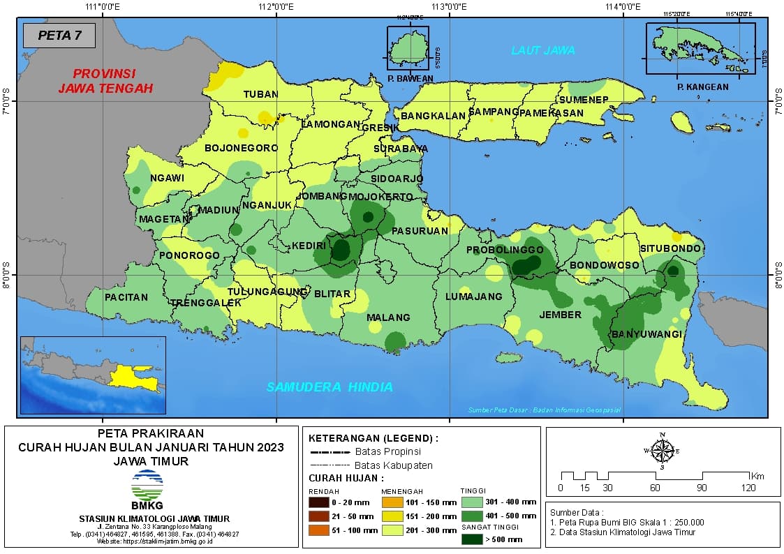 ( Prakiraan - Bulanan ) Curah Hujan Bulan JANUARI Tahun 2023 - Update dari Analisis Bulan Oktober Tahun 2022 di Provinsi Jawa Timur