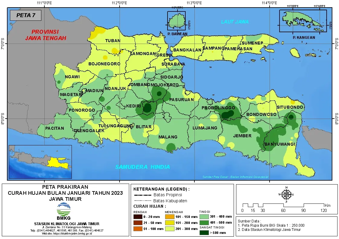 ( Prakiraan - Bulanan ) Curah Hujan Bulan JANUARI Tahun 2023 - Update dari Analisis Bulan Oktober Tahun 2022 di Provinsi Jawa Timur