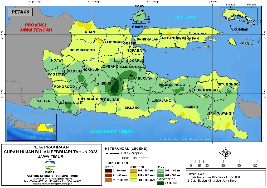 ( Prakiraan - Bulanan ) Curah Hujan Bulan FEBRUARI Tahun 2023 - Update dari Analisis Bulan Desember Tahun 2022 di Provinsi Jawa Timur