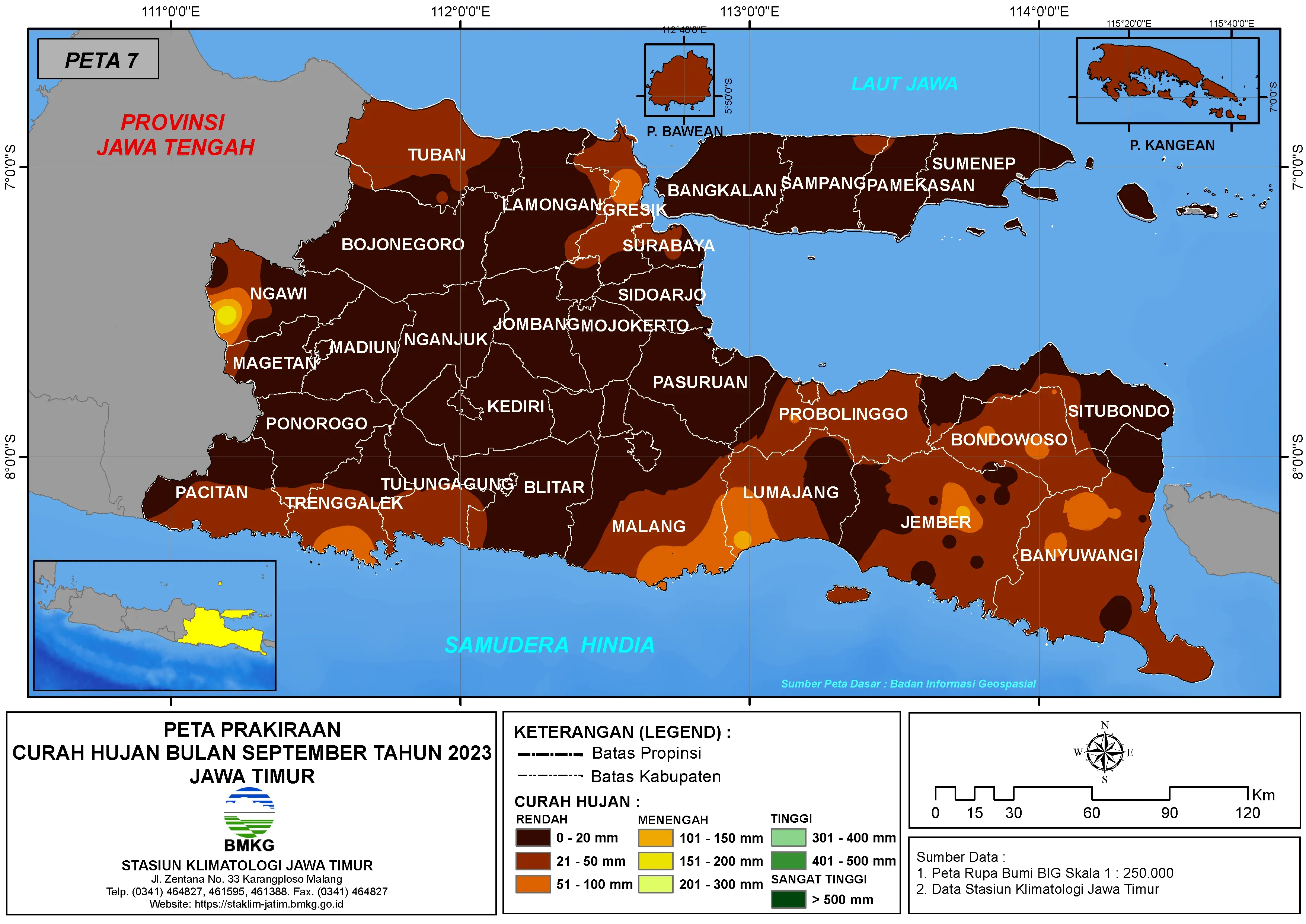 ( Prakiraan - Bulanan ) Curah Hujan Bulan SEPTEMBER Tahun 2023 - Update dari Analisis Bulan Juni Tahun 2023 di Provinsi Jawa Timur
