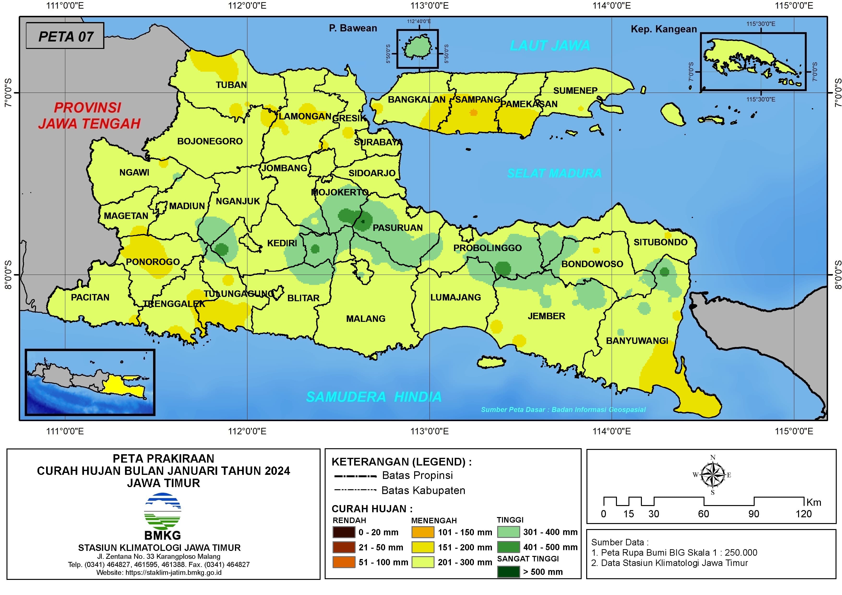 ( Prakiraan - Bulanan ) Curah Hujan Bulan JANUARI Tahun 2024 - Update dari Analisis Bulan Oktober Tahun 2023 di Provinsi Jawa Timur