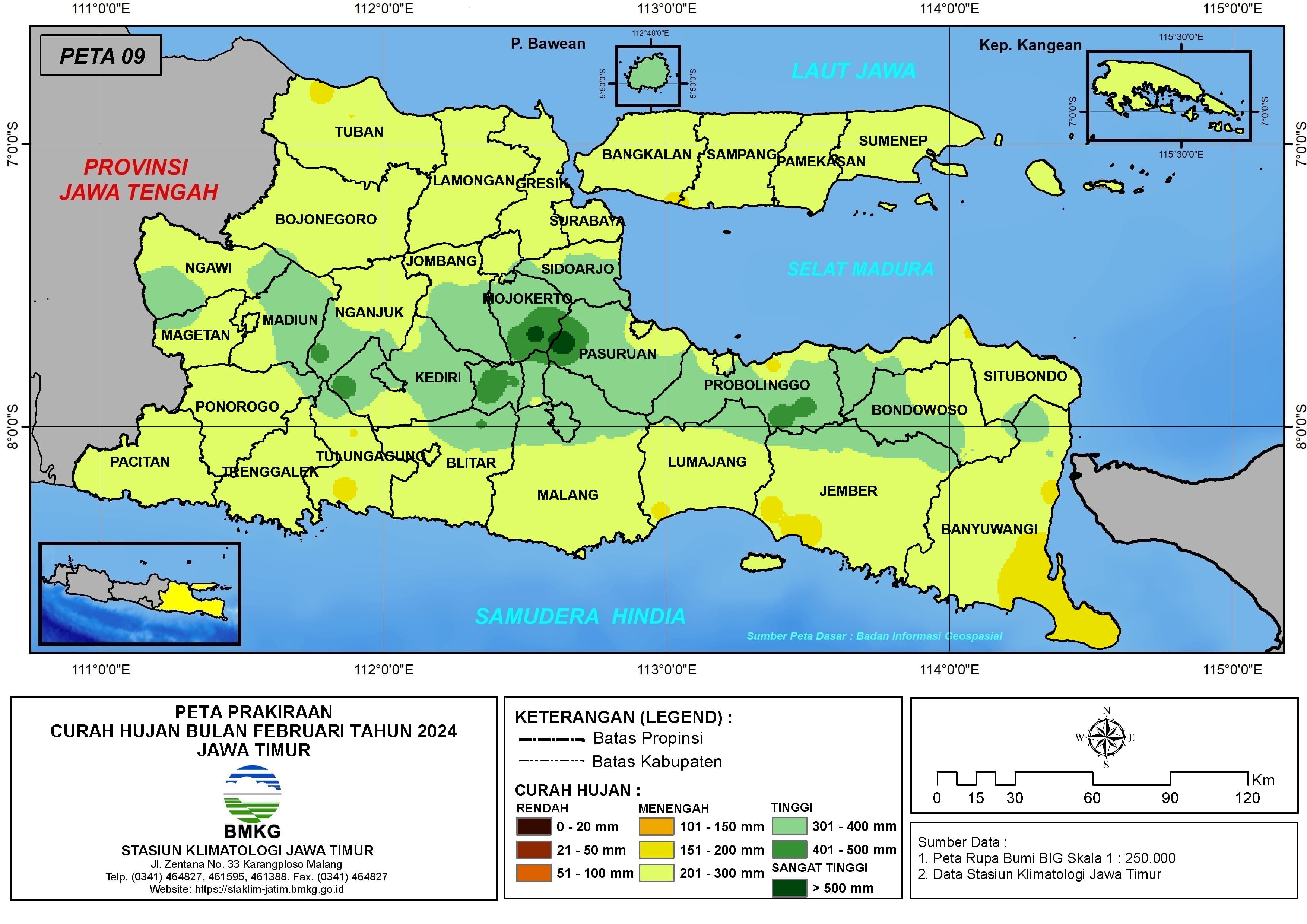 ( Prakiraan - Bulanan ) Curah Hujan Bulan FEBRUARI Tahun 2024 - Update dari Analisis Bulan Oktober Tahun 2023 di Provinsi Jawa Timur