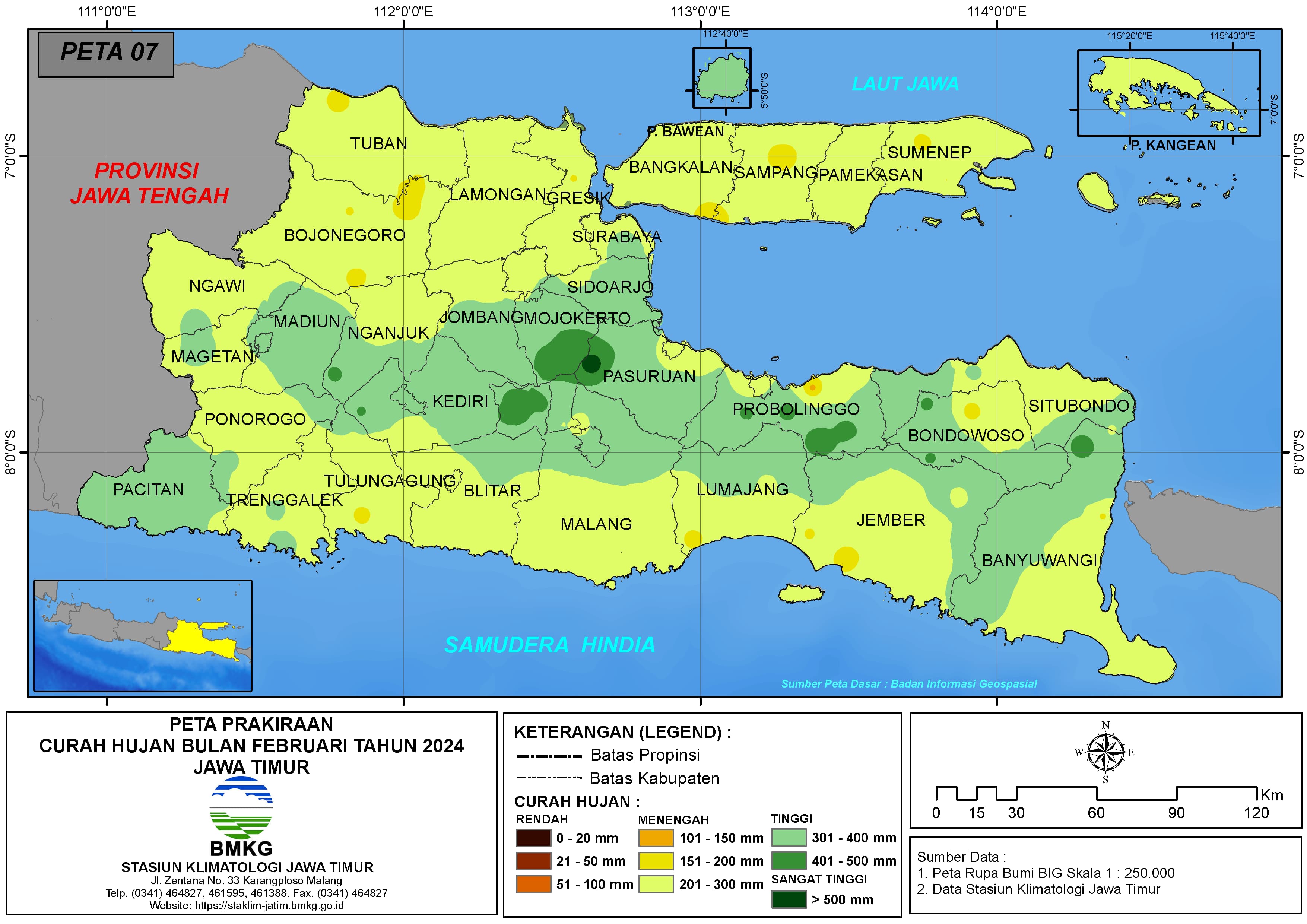 ( Prakiraan - Bulanan ) Curah Hujan Bulan FEBRUARI Tahun 2024 - Update dari Analisis Bulan November Tahun 2023 di Provinsi Jawa Timur