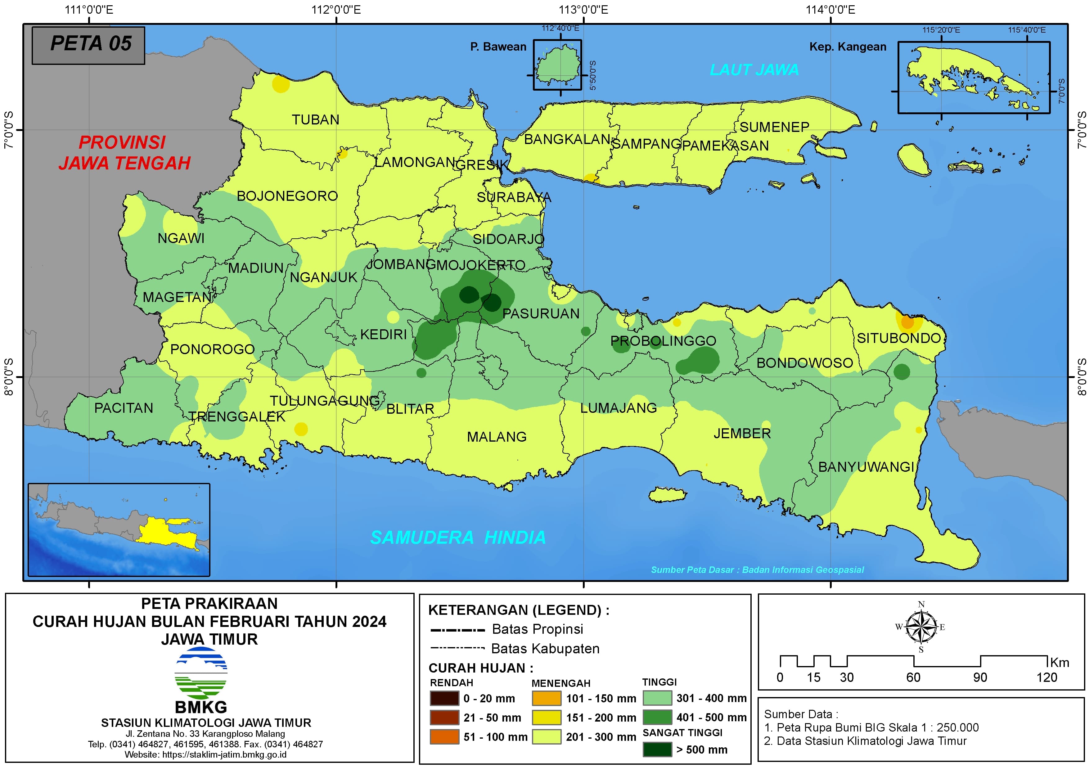 ( Prakiraan - Bulanan ) Curah Hujan Bulan FEBRUARI Tahun 2024 - Update dari Analisis Bulan Desember Tahun 2023 di Provinsi Jawa Timur